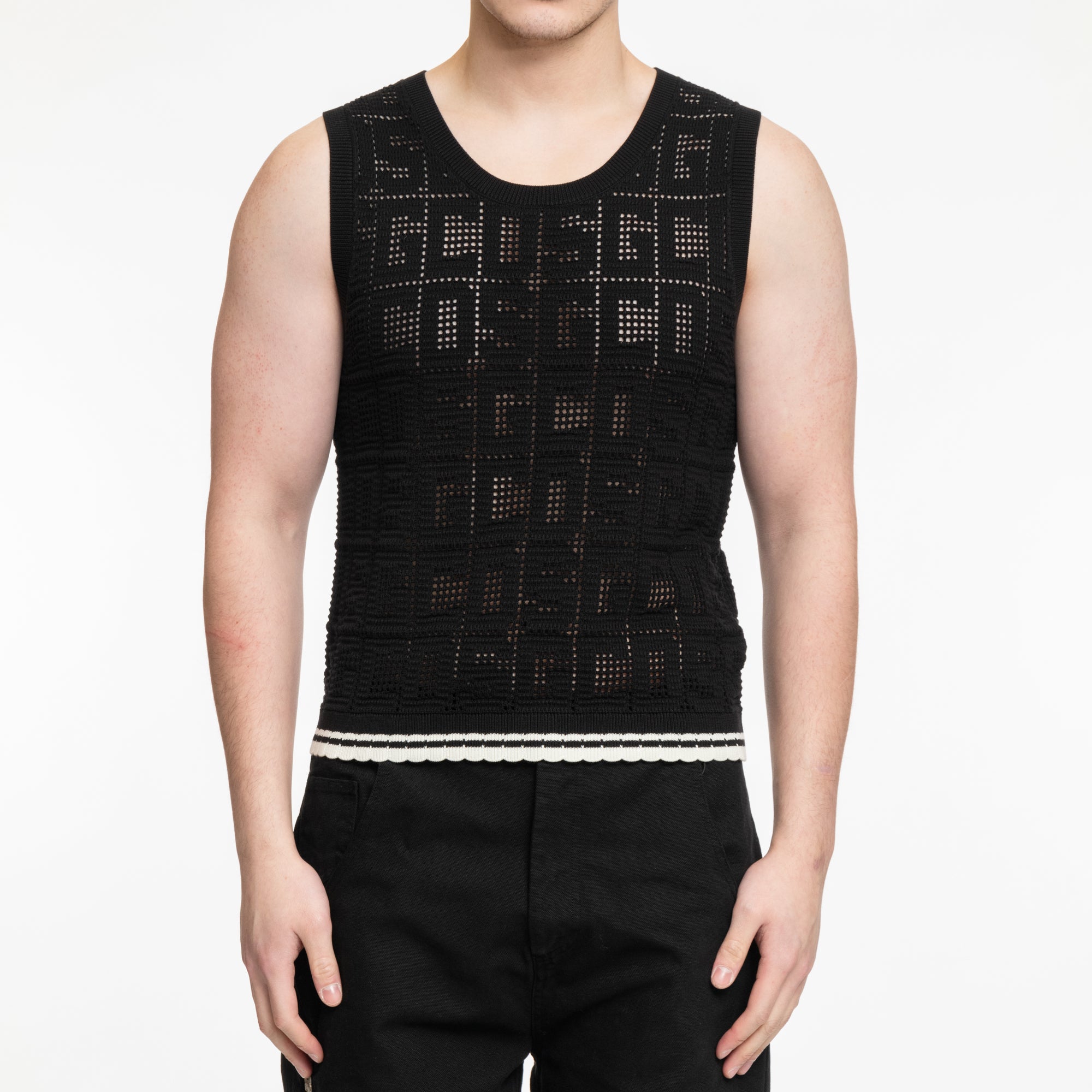 GCDS Monogram Macrame Knit Tank Top Black - 1