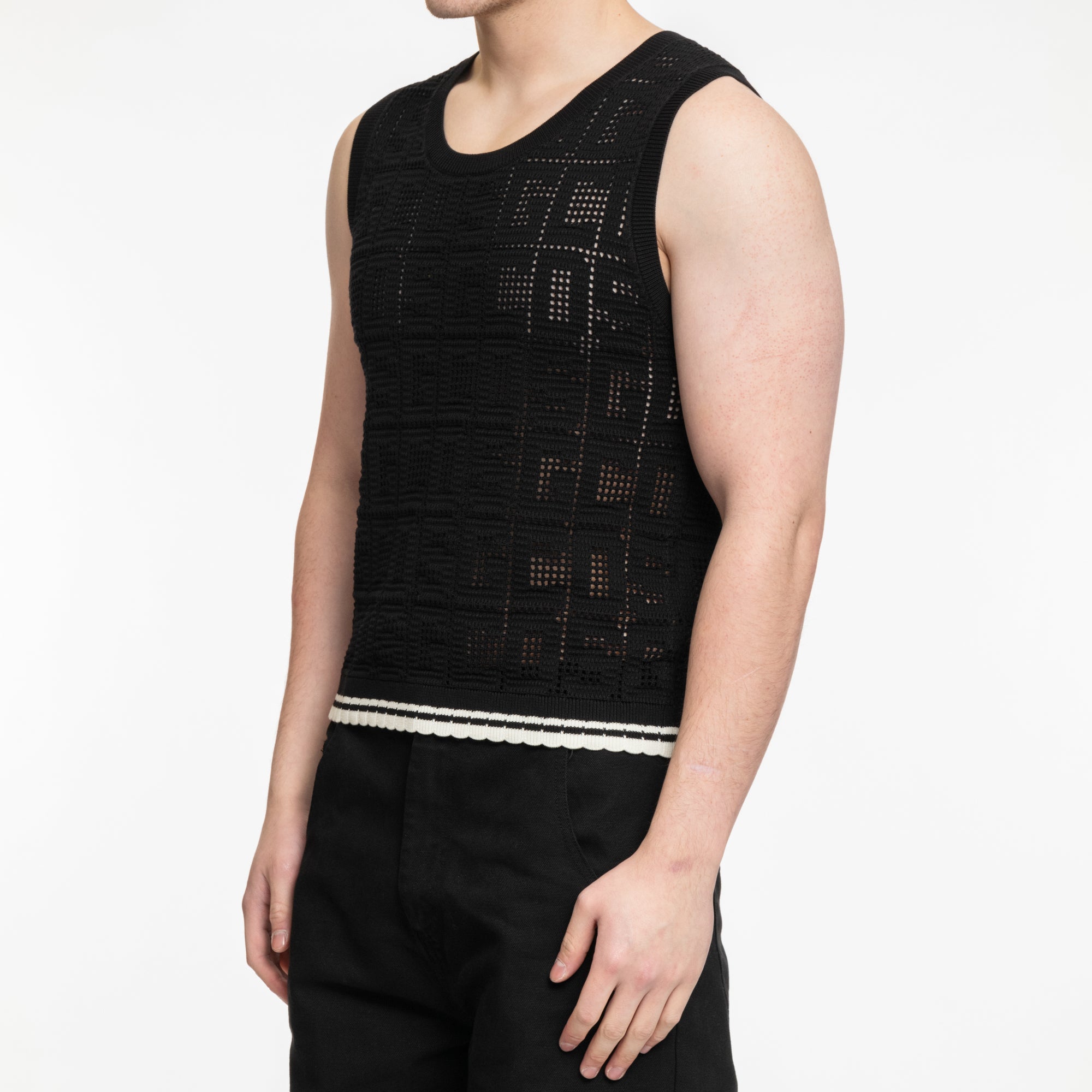 GCDS Monogram Macrame Knit Tank Top Black - 3