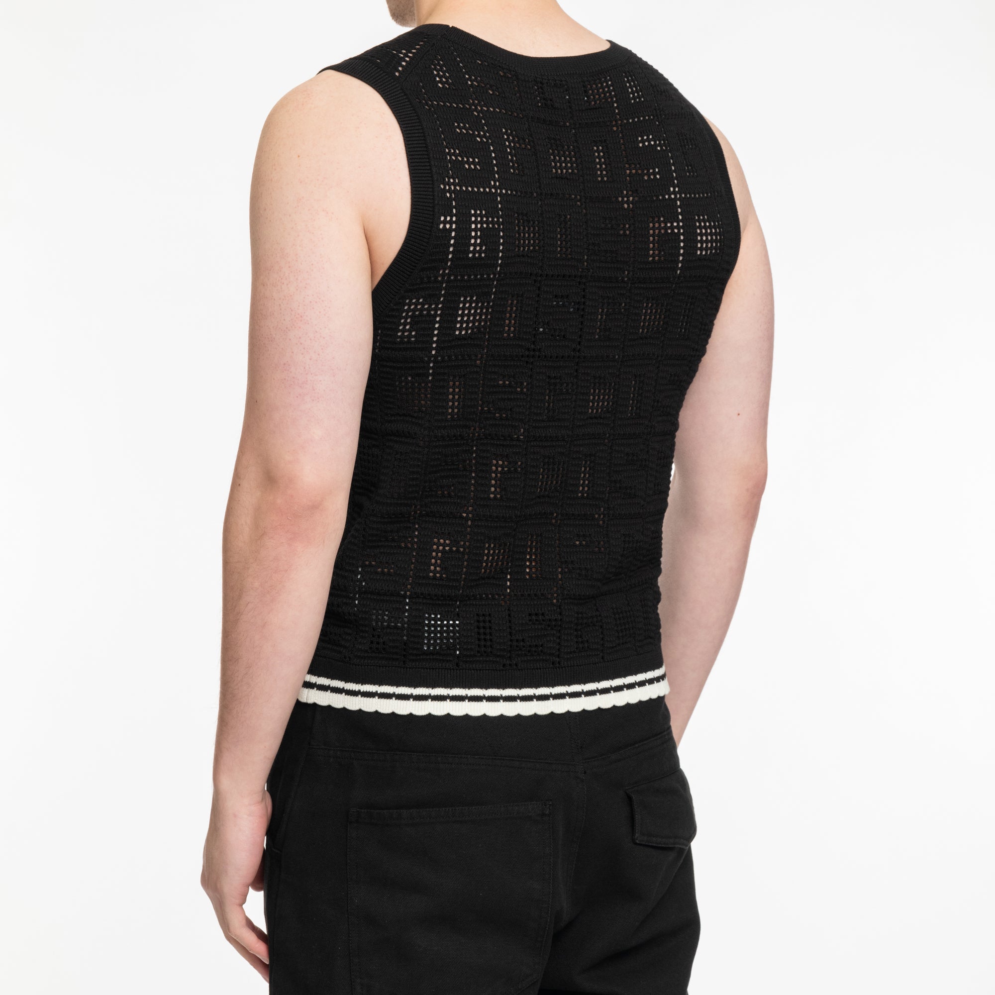 GCDS Monogram Macrame Knit Tank Top Black - 4