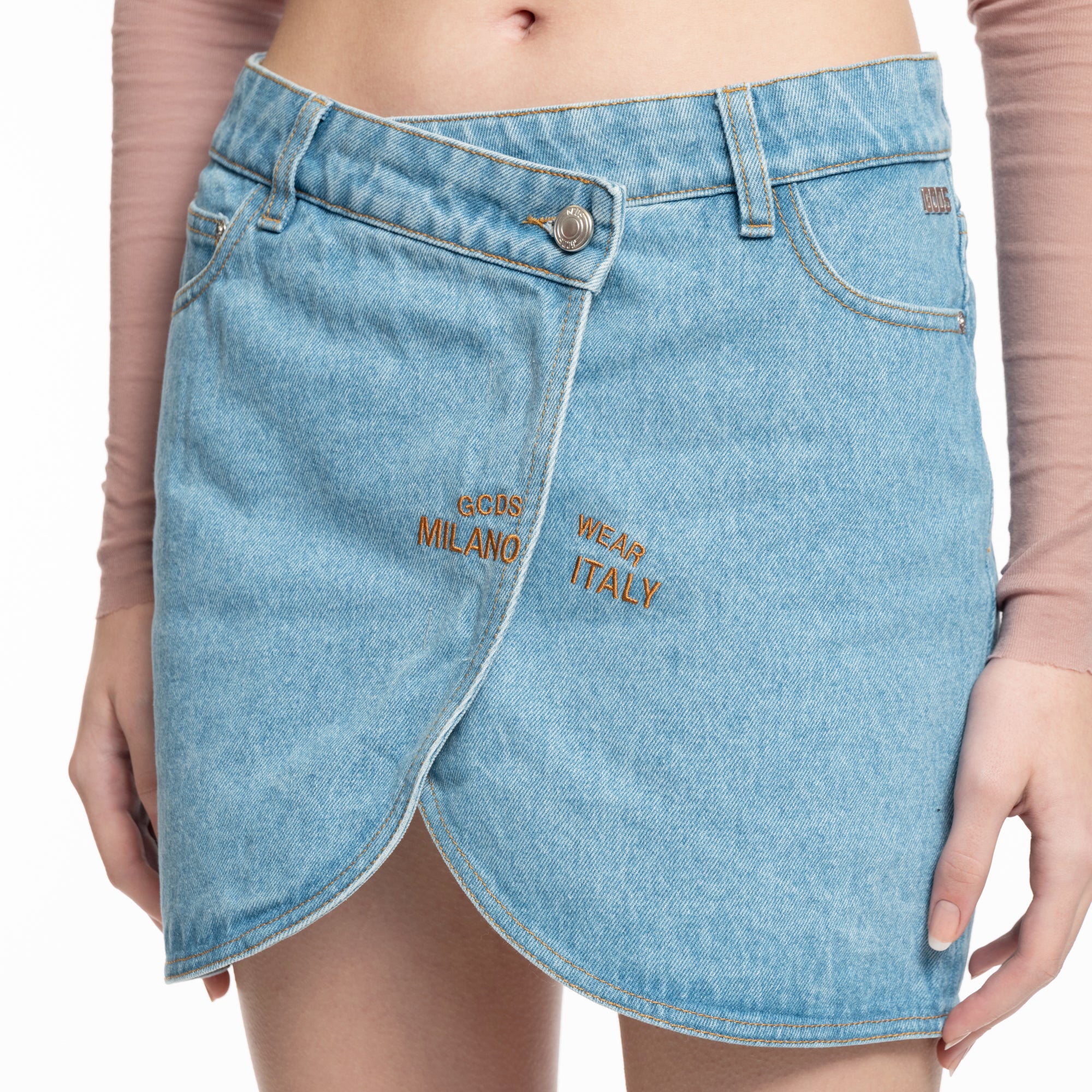 GCDS Womens Comma Denim Skirt Light Blue - 5