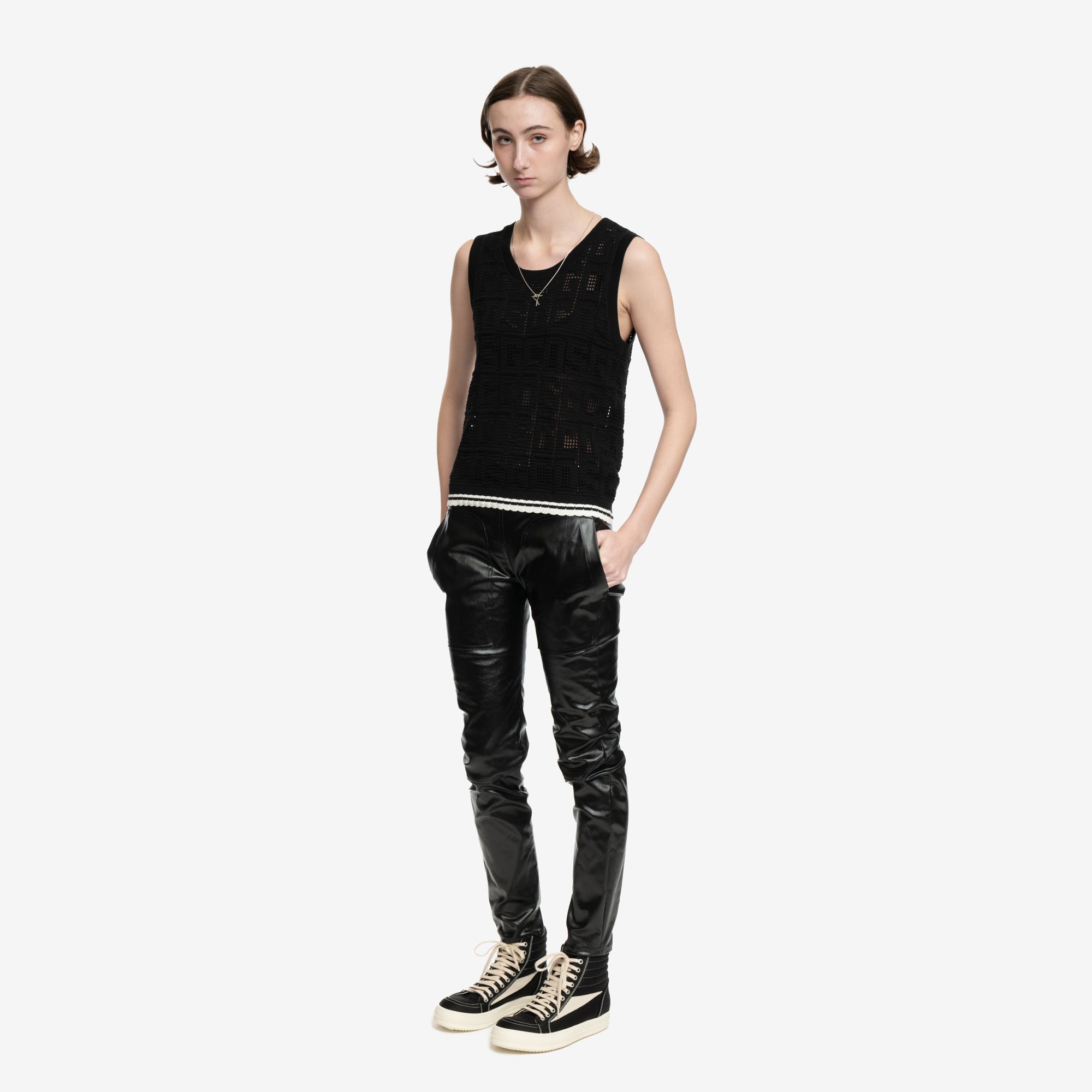 GCDS Monogram Macrame Knit Tank Top Black - 5