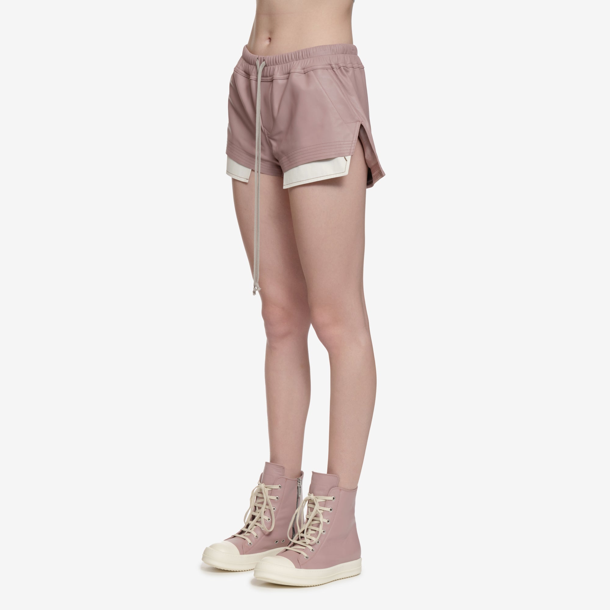 Rick Owens Womens Fog Boxer Leather Shorts Dusty Pink - 3