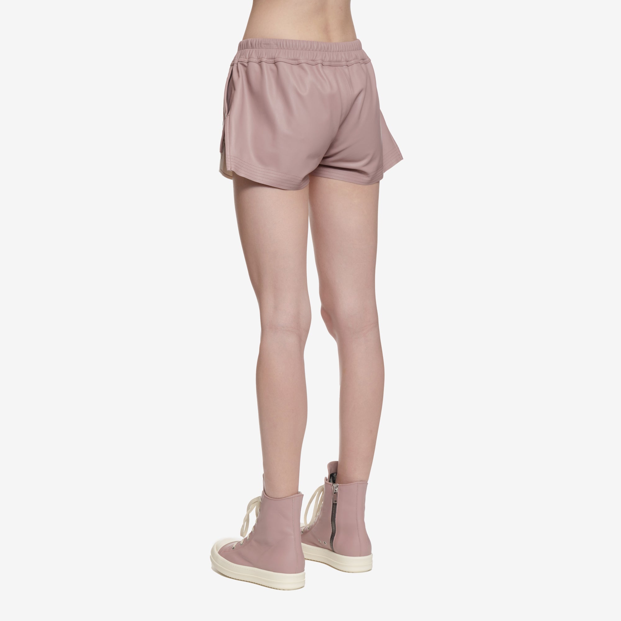 Rick Owens Womens Fog Boxer Leather Shorts Dusty Pink - 4
