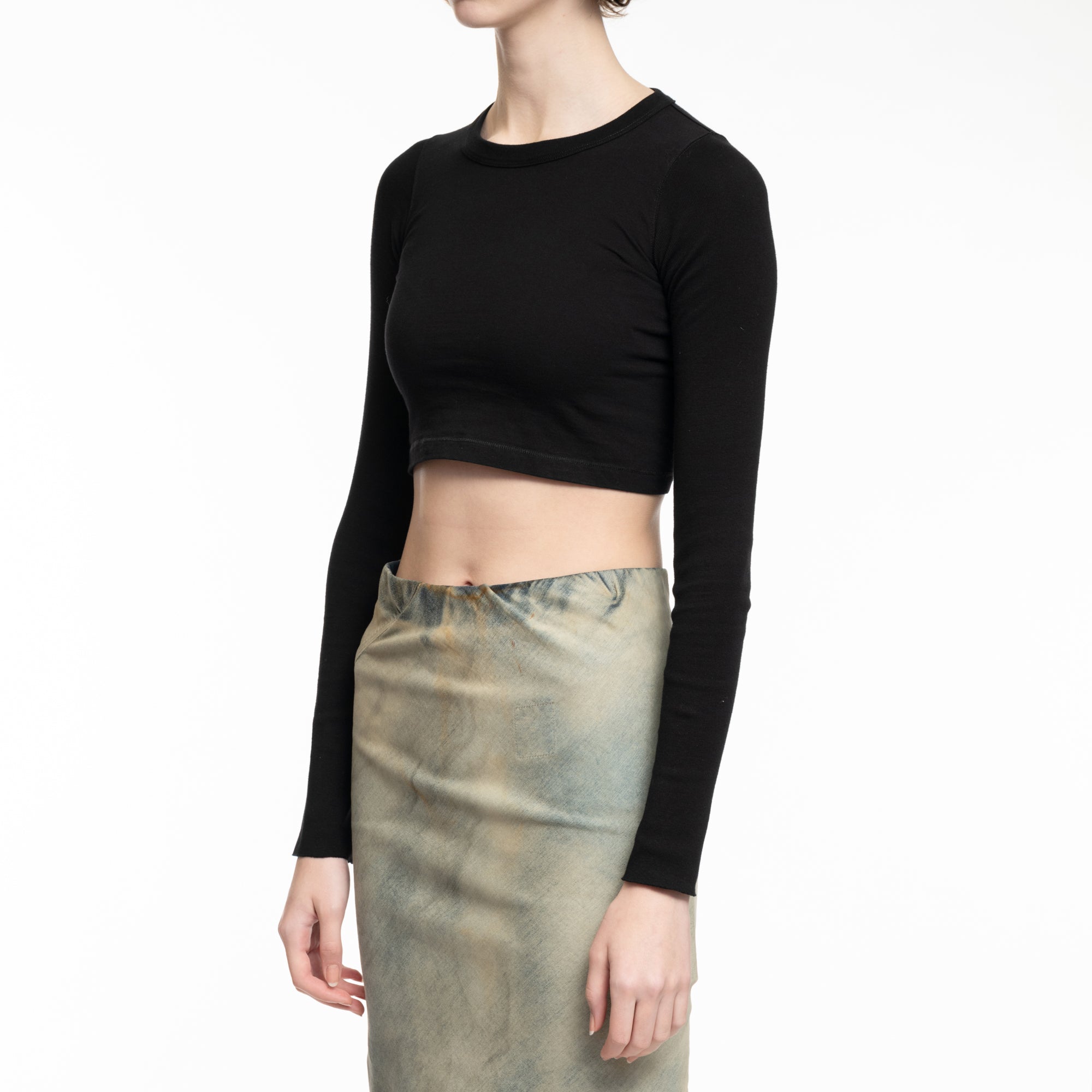 Rick Owens Womens Long Sleeve Crop T-Shirt Black - 3