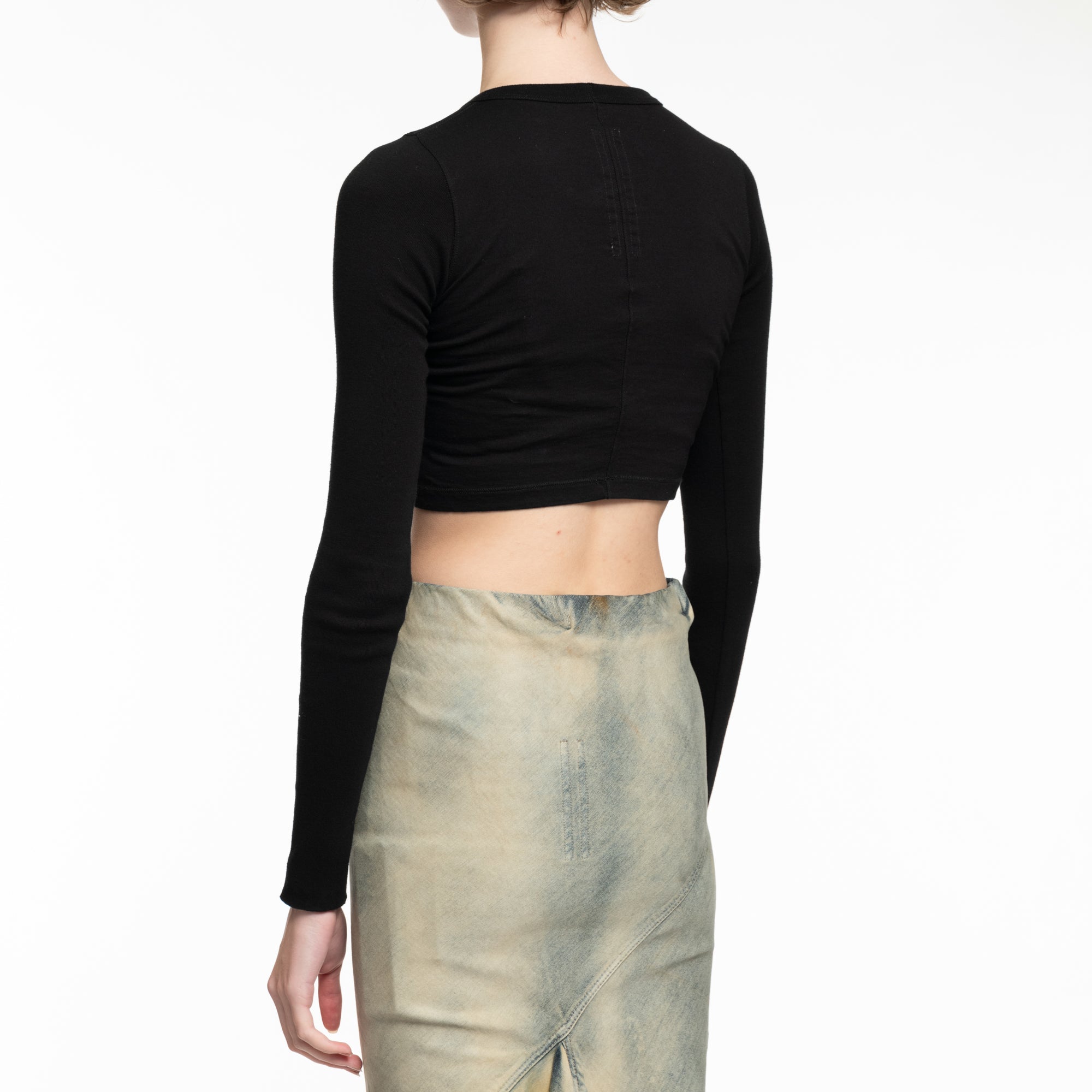Rick Owens Womens Long Sleeve Crop T-Shirt Black - 4