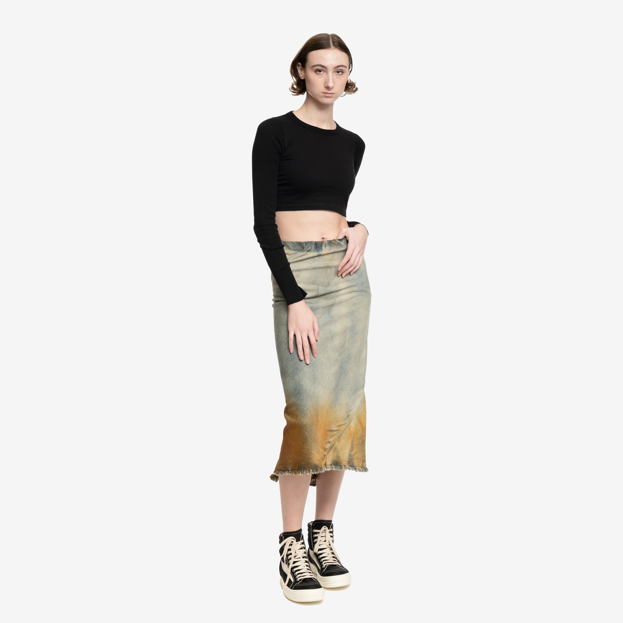 Rick Owens DRKSHDW Womens Bias Knee Skirt Sky/Orange - 2