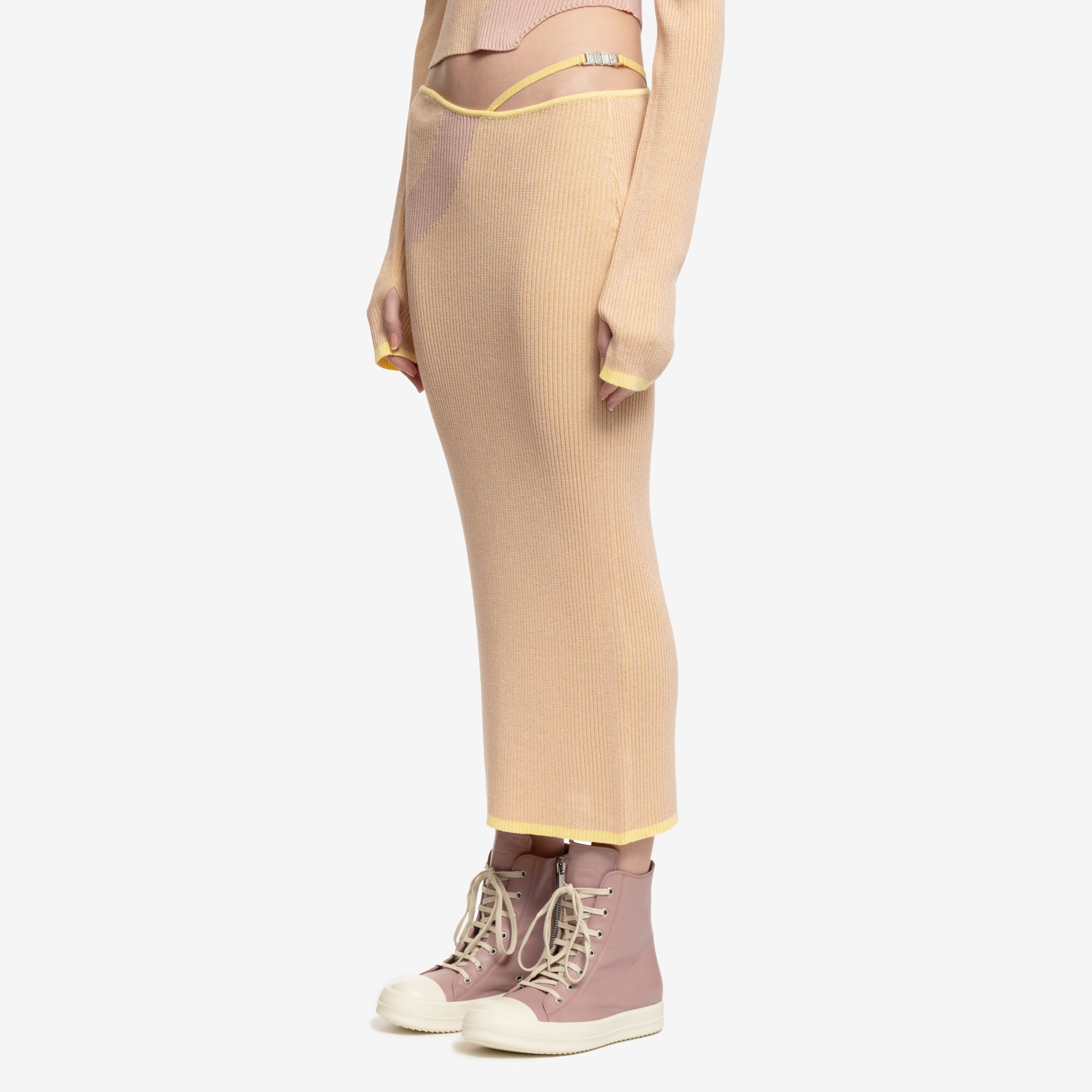 GCDS Womens Comma Knit Long Skirt Candy Rose - 3