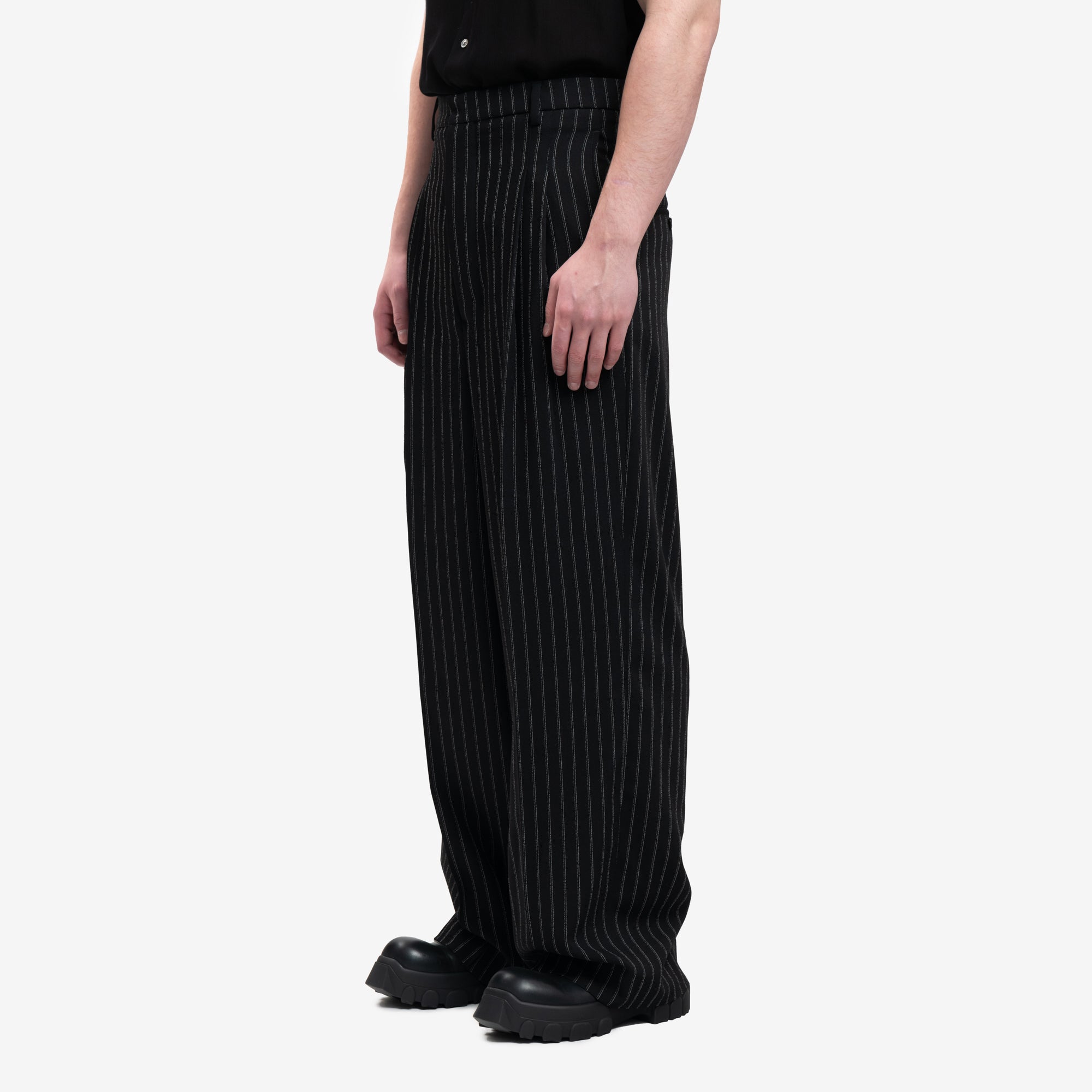 AMI High Waist Large Stripe Trousers Black Chalk - 3