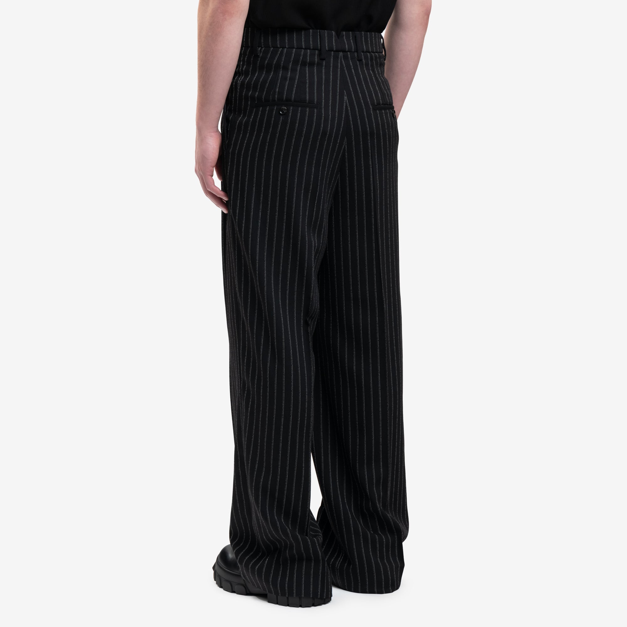 AMI High Waist Large Stripe Trousers Black Chalk - 4