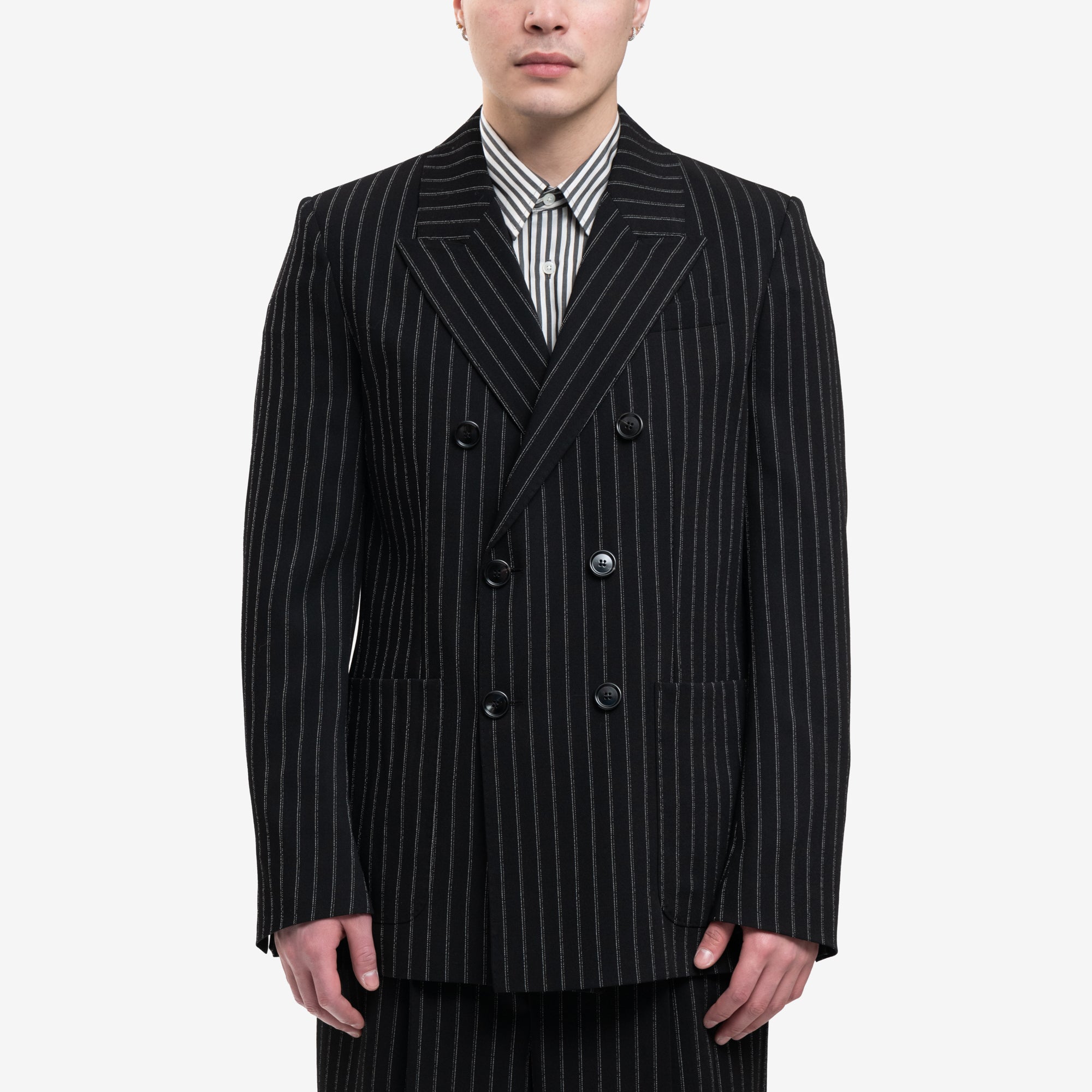 AMI Double Breasted Stripe Wool Jacket Black - 1