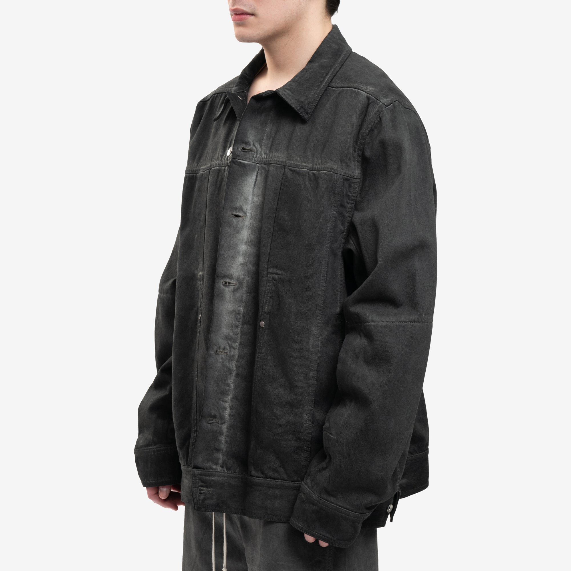 Rick Owens Men Lido Denim Worker Jacket in Dark Dust