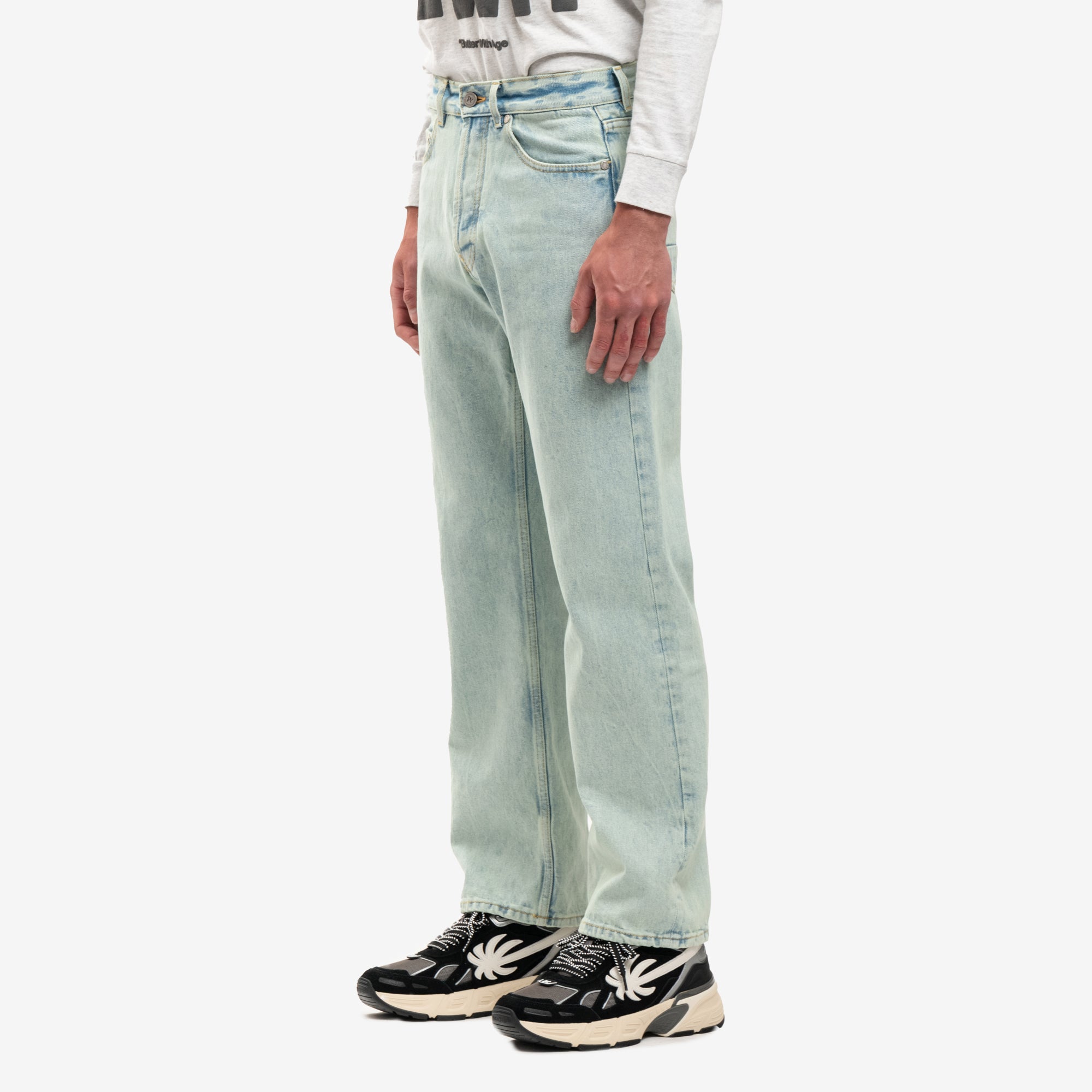 Palm Angels Overdyed Logo Denim Pants Mint - 3