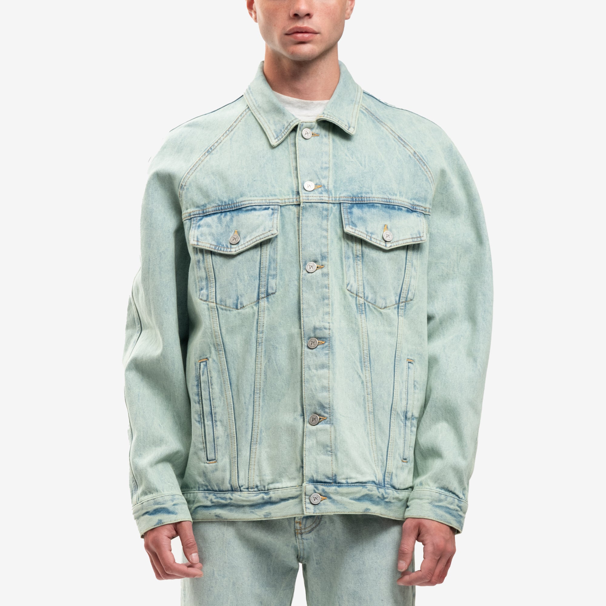 Palm Angels Overdyed Logo Denim Jacket Mint - 1