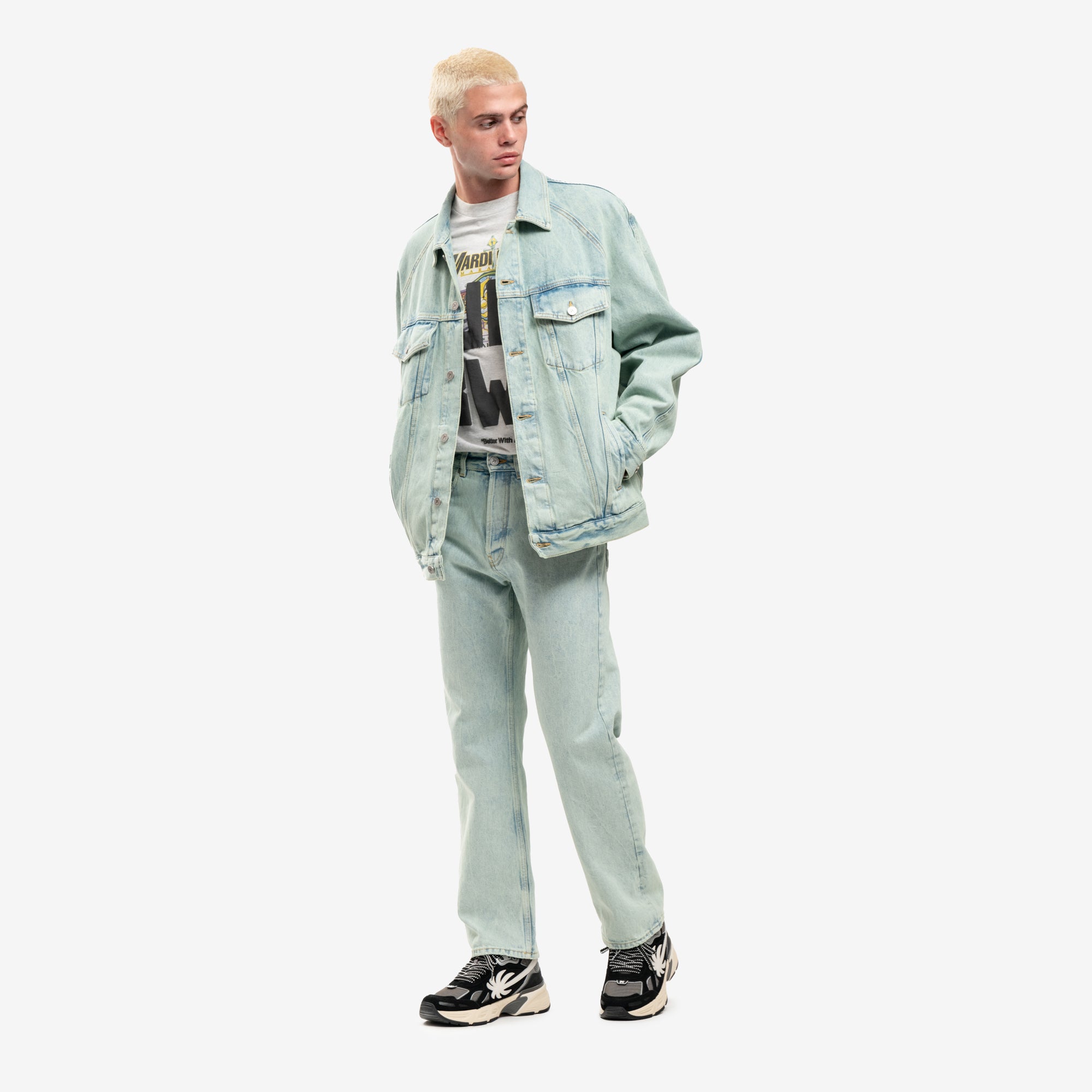 Palm Angels Overdyed Logo Denim Pants Mint - 2