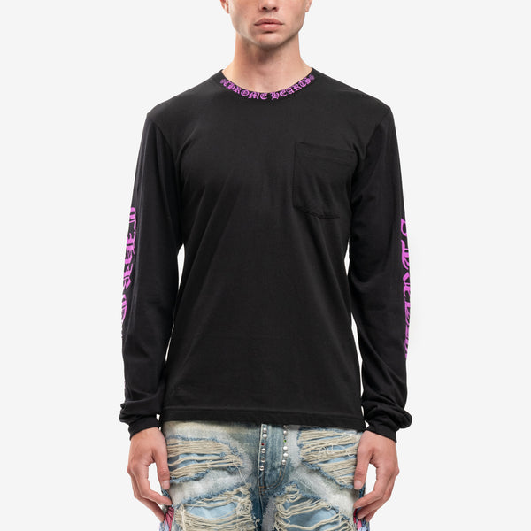 Purple Collar Script Long Sleeve T-Shirt
