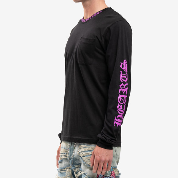 Purple Collar Script Long Sleeve T-Shirt