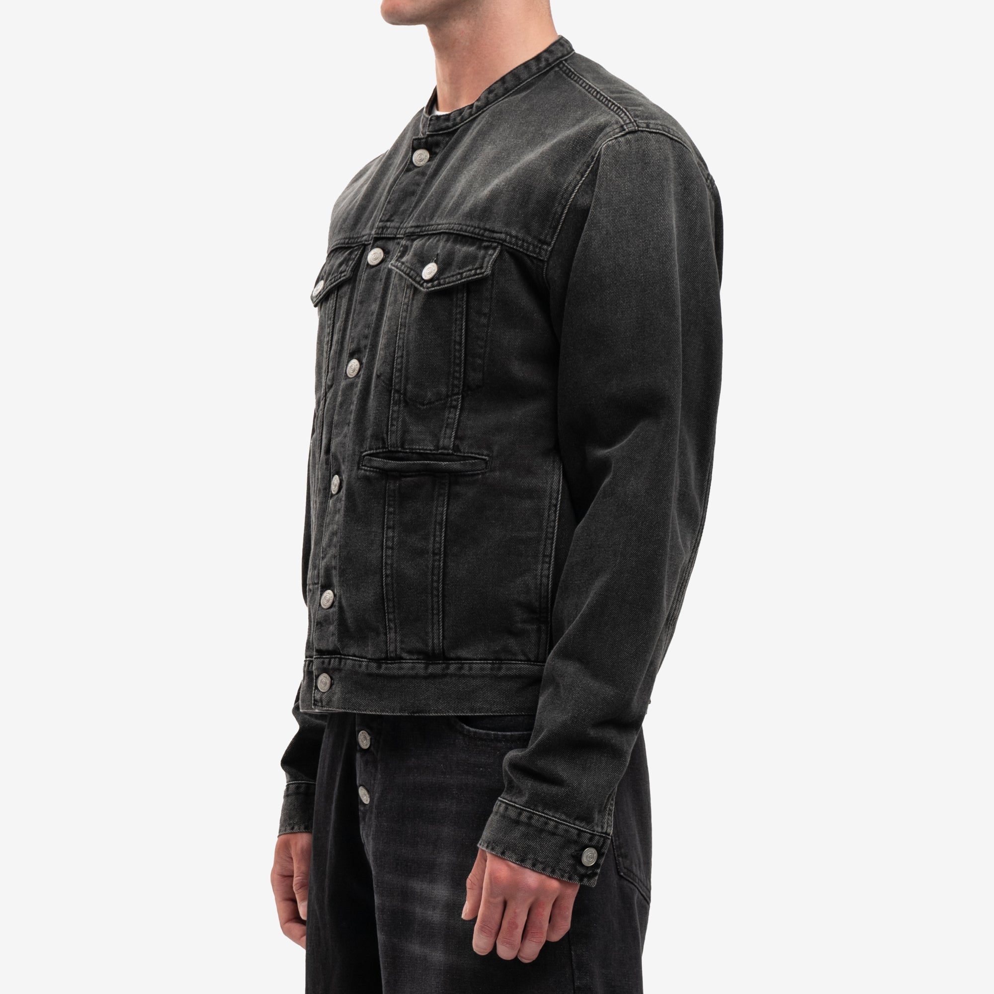 MM6 Collarless Denim Jacket Grey - 3