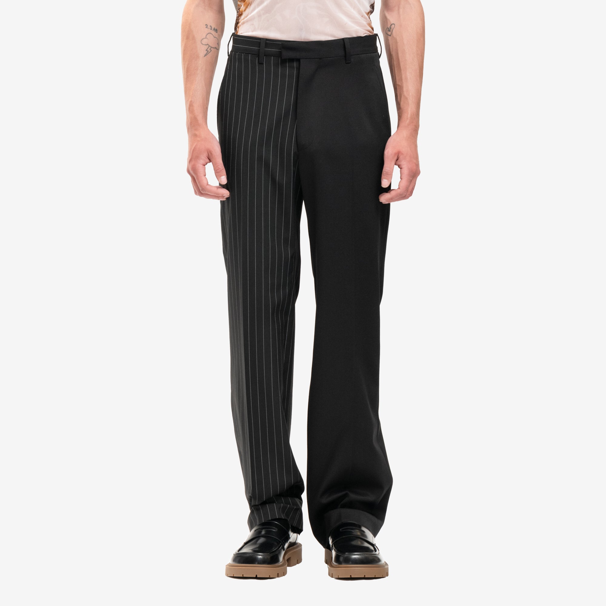 MM6 Plain Stripy Tailored Pants Black - 1