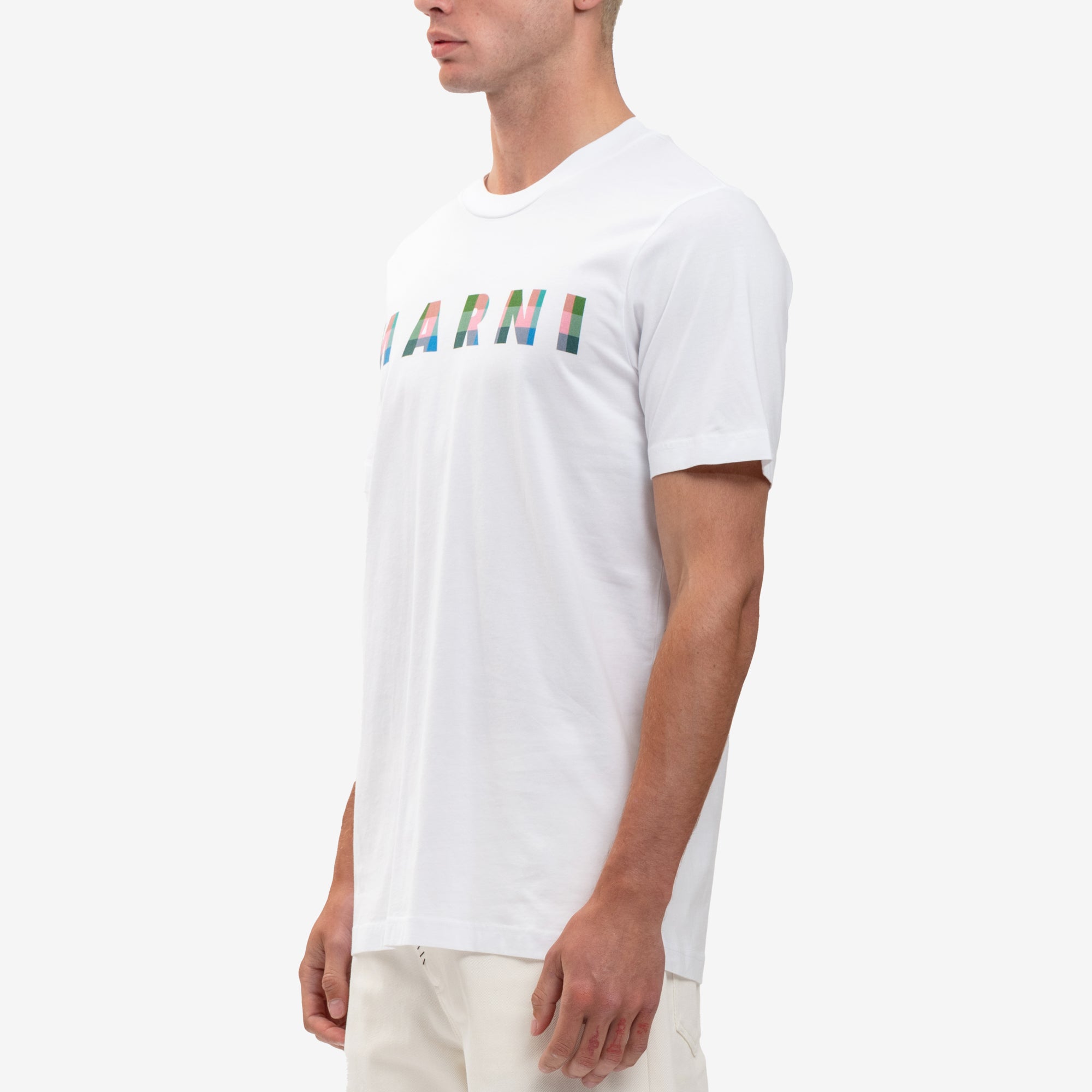 MARNI Gingham Logo T-Shirt Lily White - 3