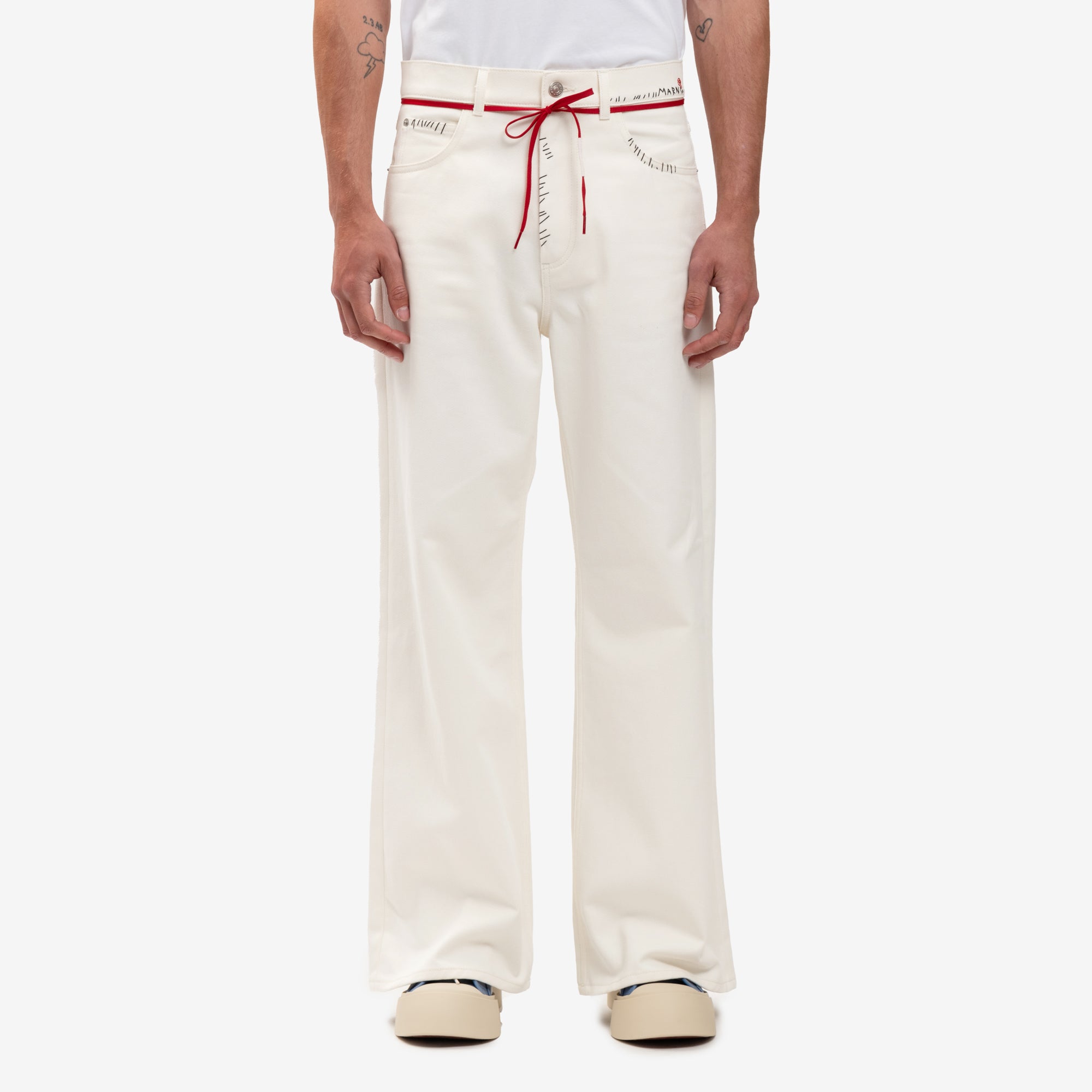 MARNI Stitch Logo Lace Belt Jeans Lily White - 1