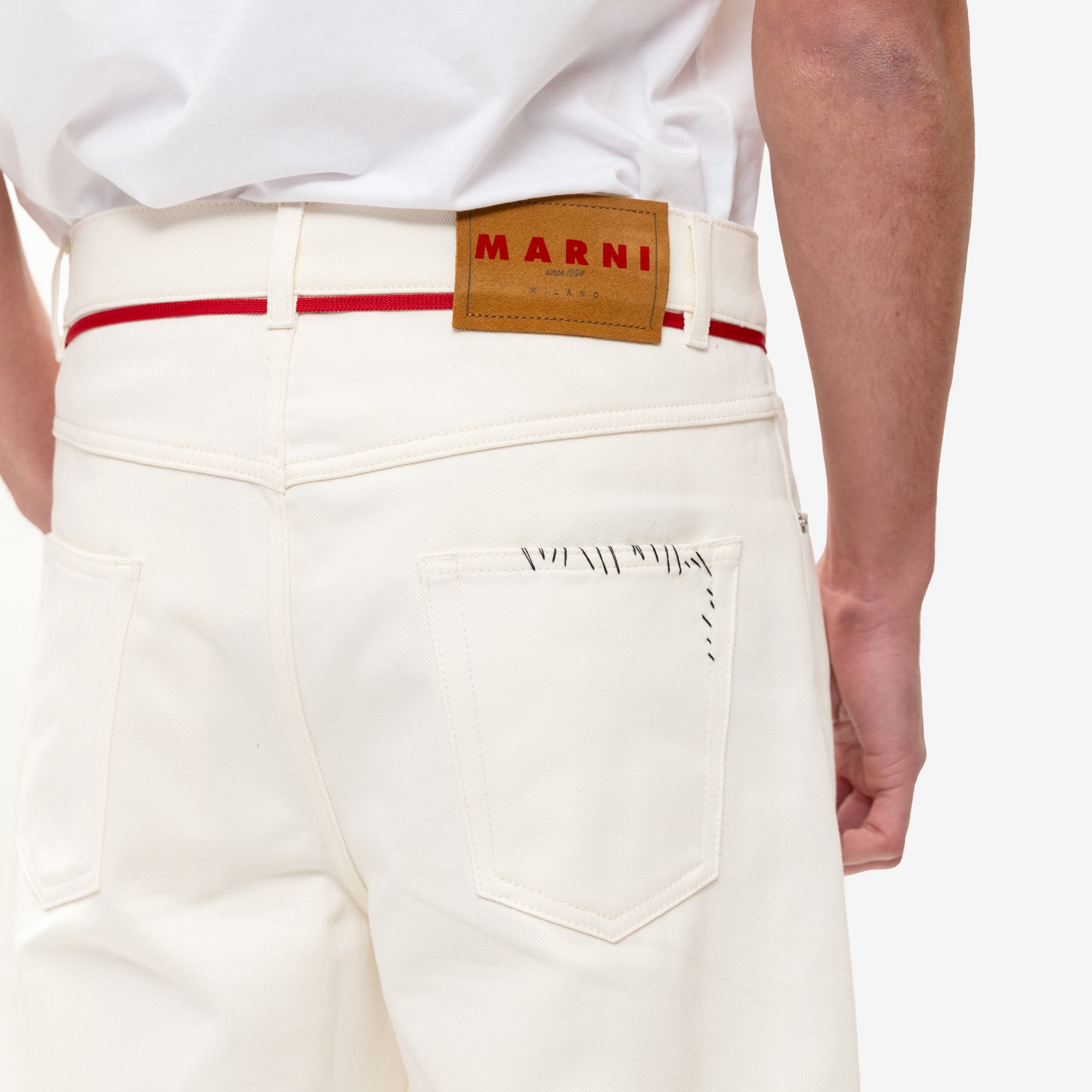 MARNI Stitch Logo Lace Belt Jeans Lily White - 6
