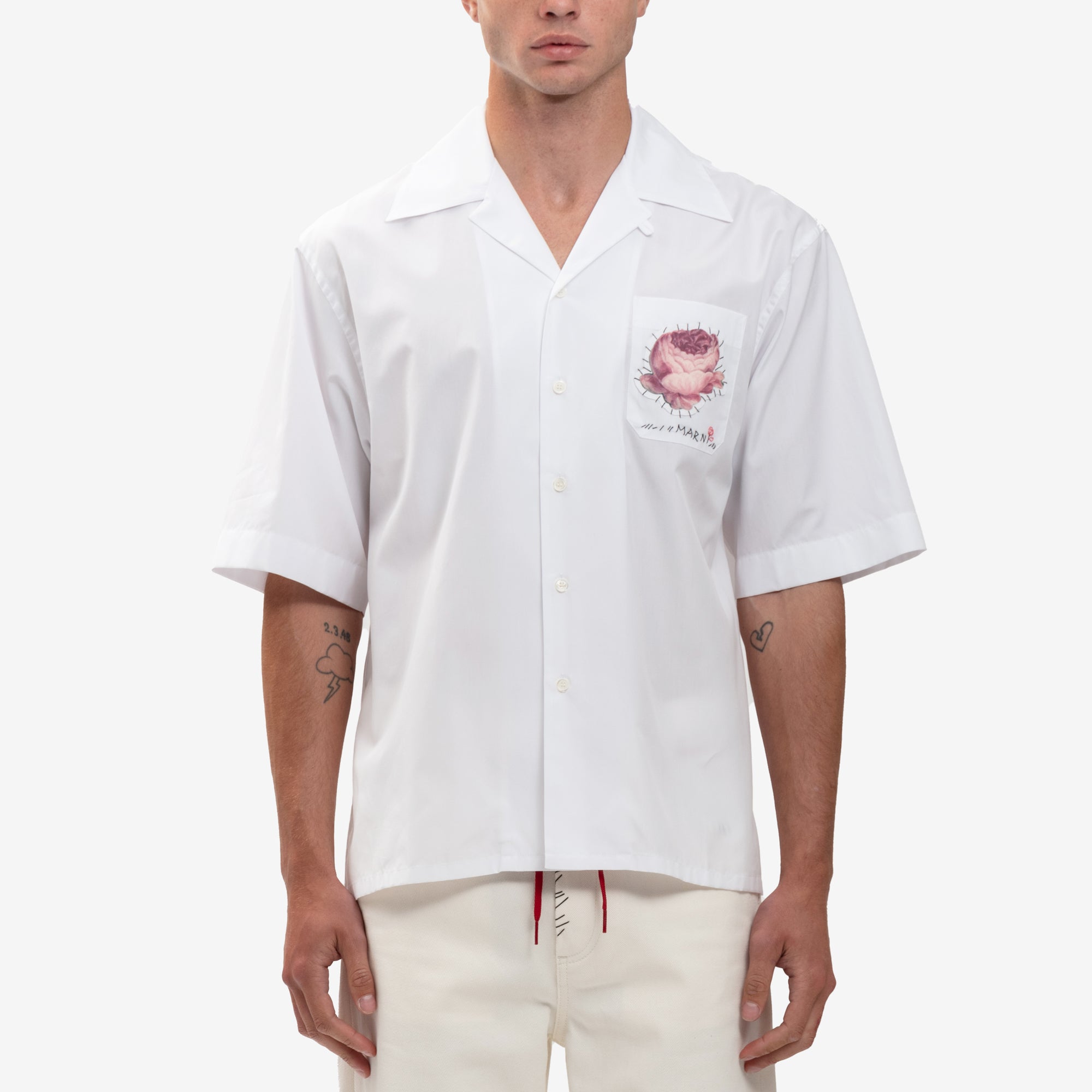 MARNI Flower Pocket Bowling Shirt Lily White - 1