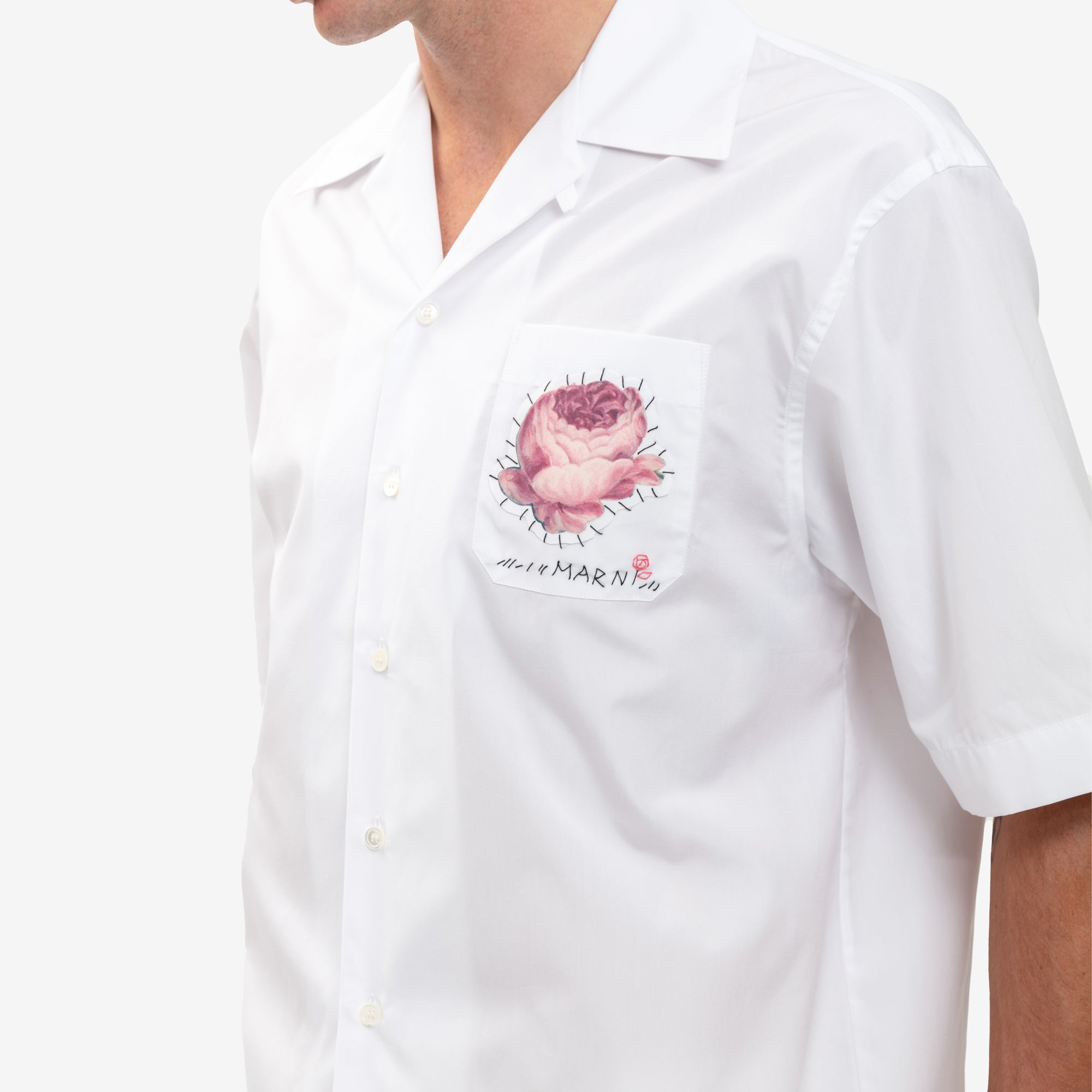 MARNI Flower Pocket Bowling Shirt Lily White - 5