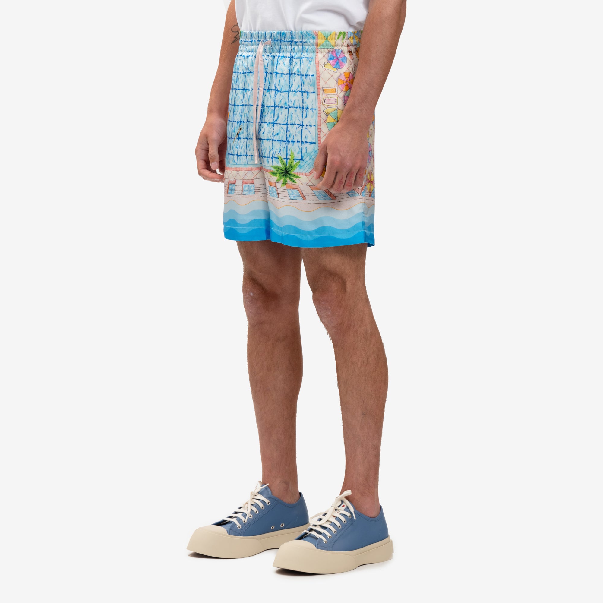 Casablanca Le Plongeon Silk Shorts Blue - 3