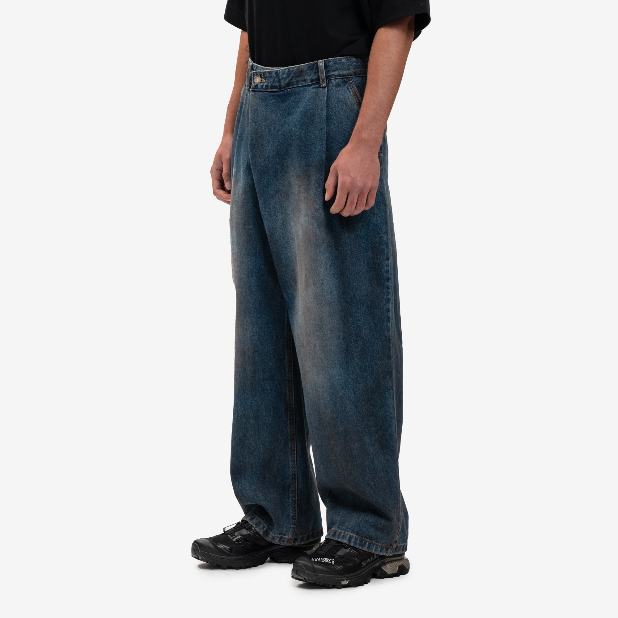 Juun.J Oil Wash Asymmetrical Denim Pants Blue - 3