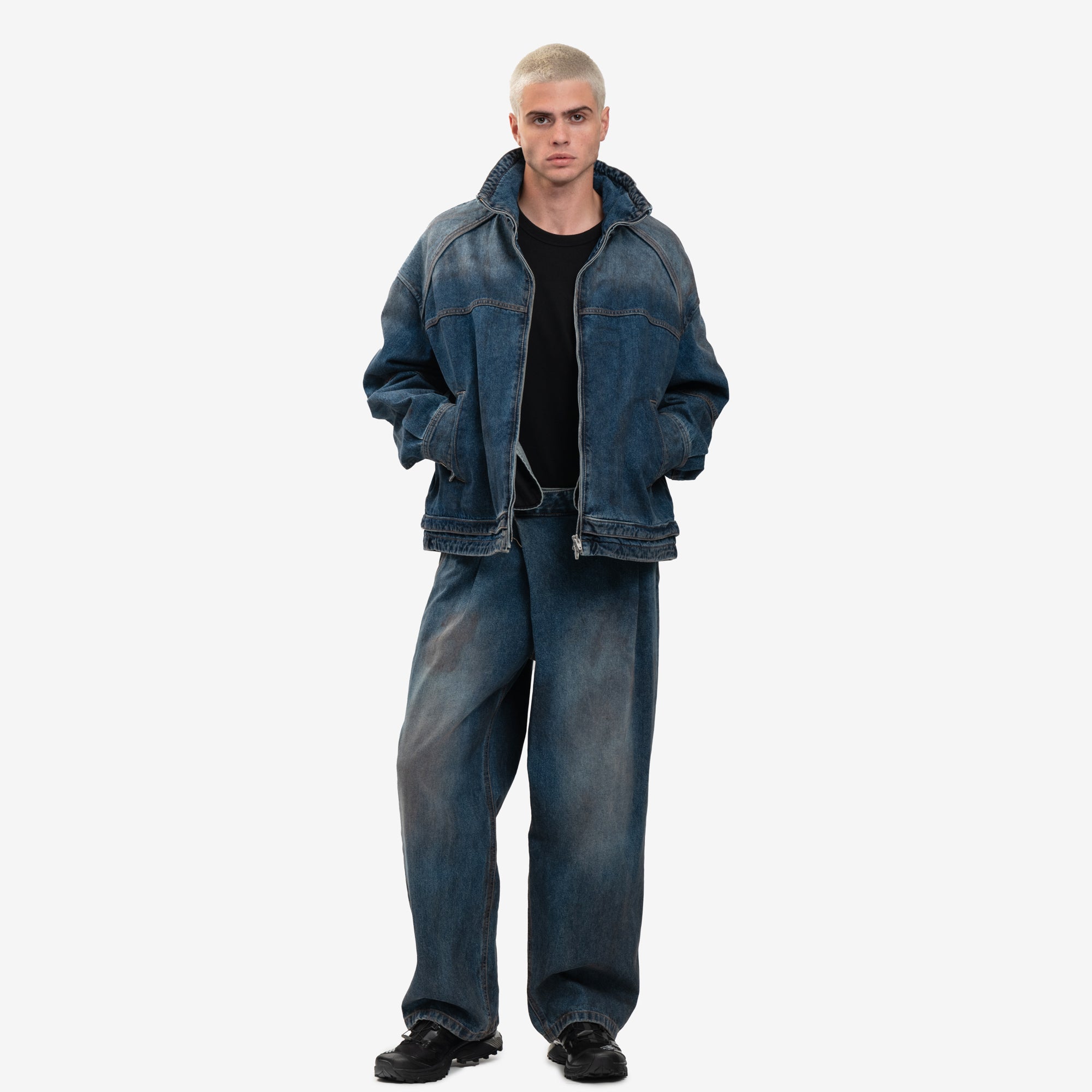 Juun.J Oil Wash Asymmetrical Denim Pants Blue - 2