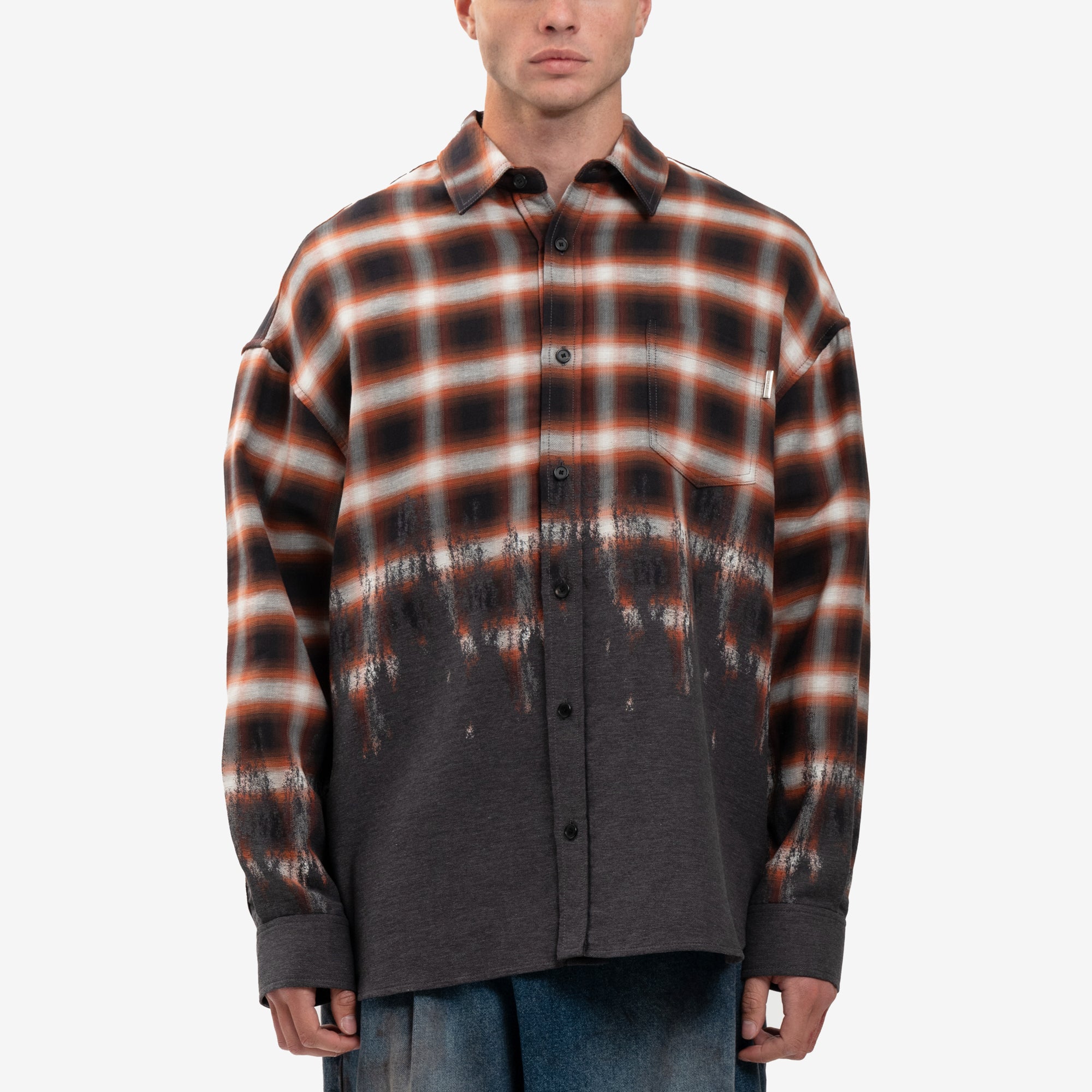 Juun.J Loose Fit Border Check Shirt Brown - 1