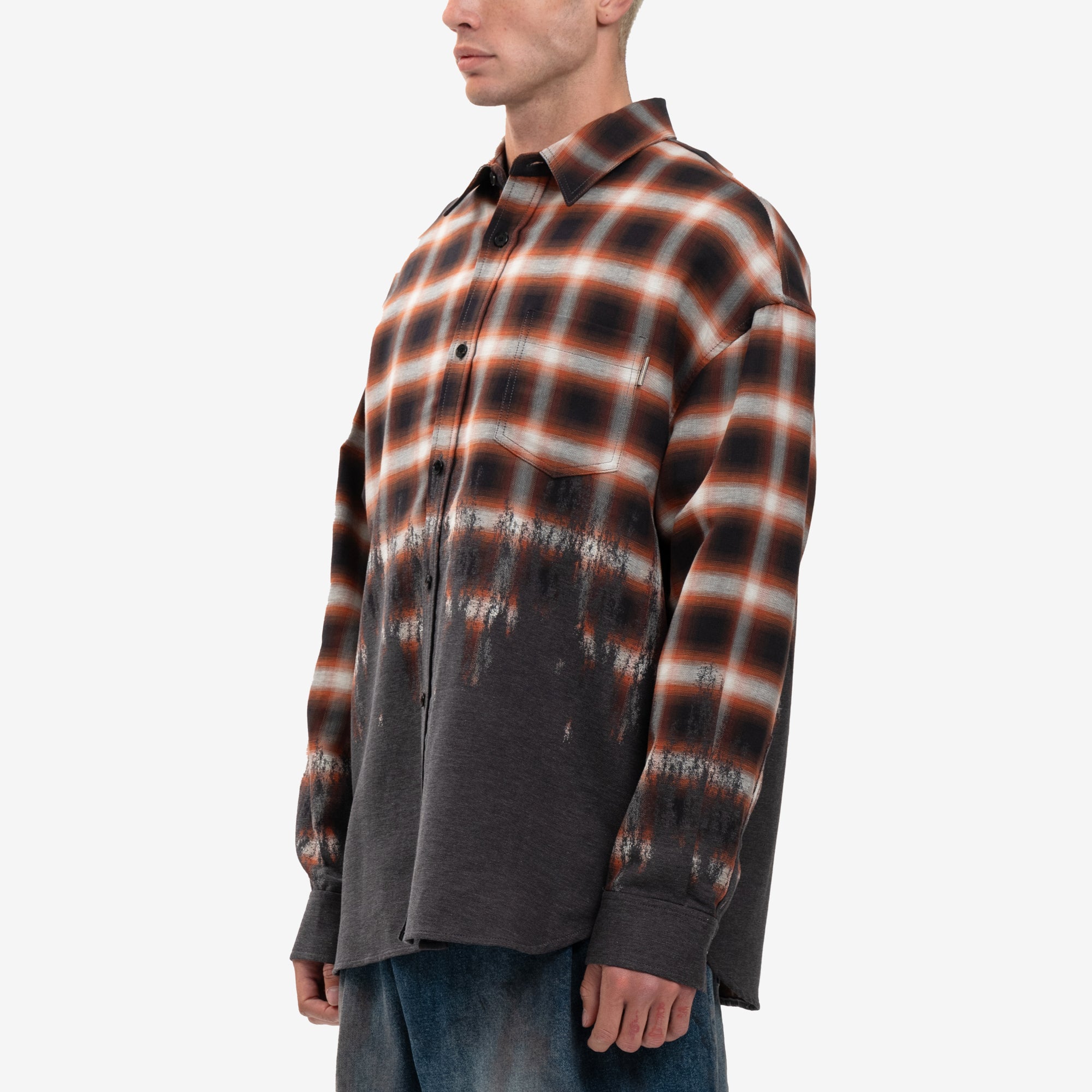 Juun.J Loose Fit Border Check Shirt Brown - 3