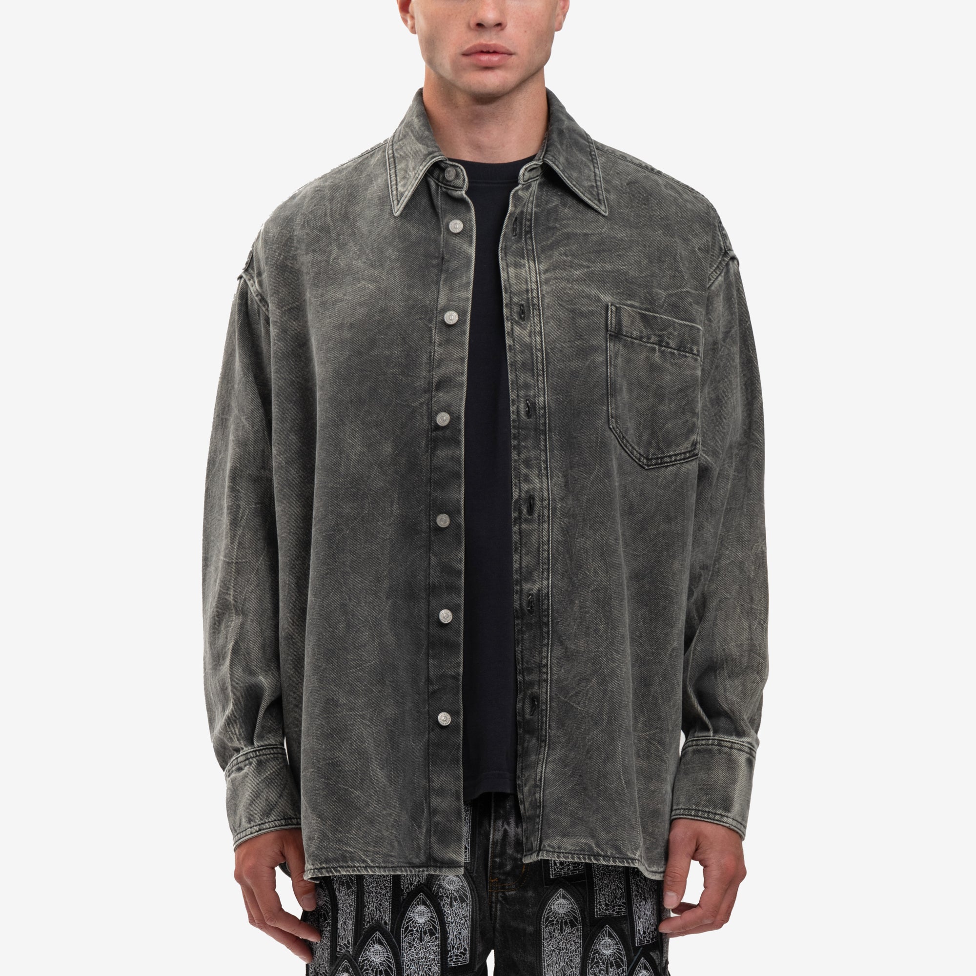 MM6 Crinkle Wash Denim Shirt Grey - 1