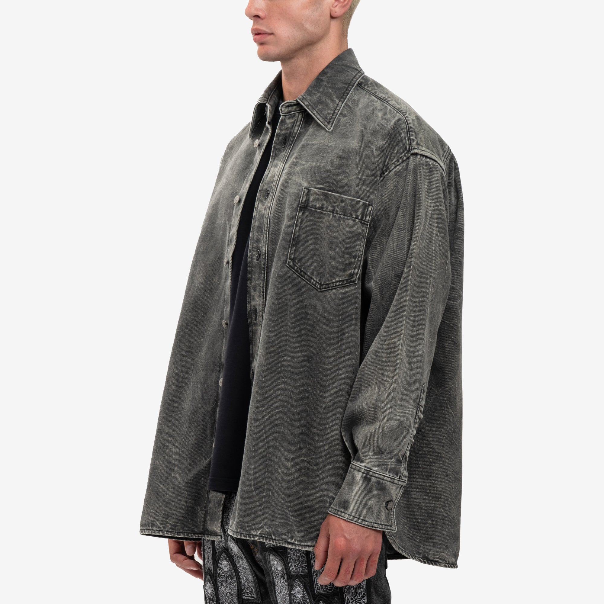 MM6 Crinkle Wash Denim Shirt Grey - 3