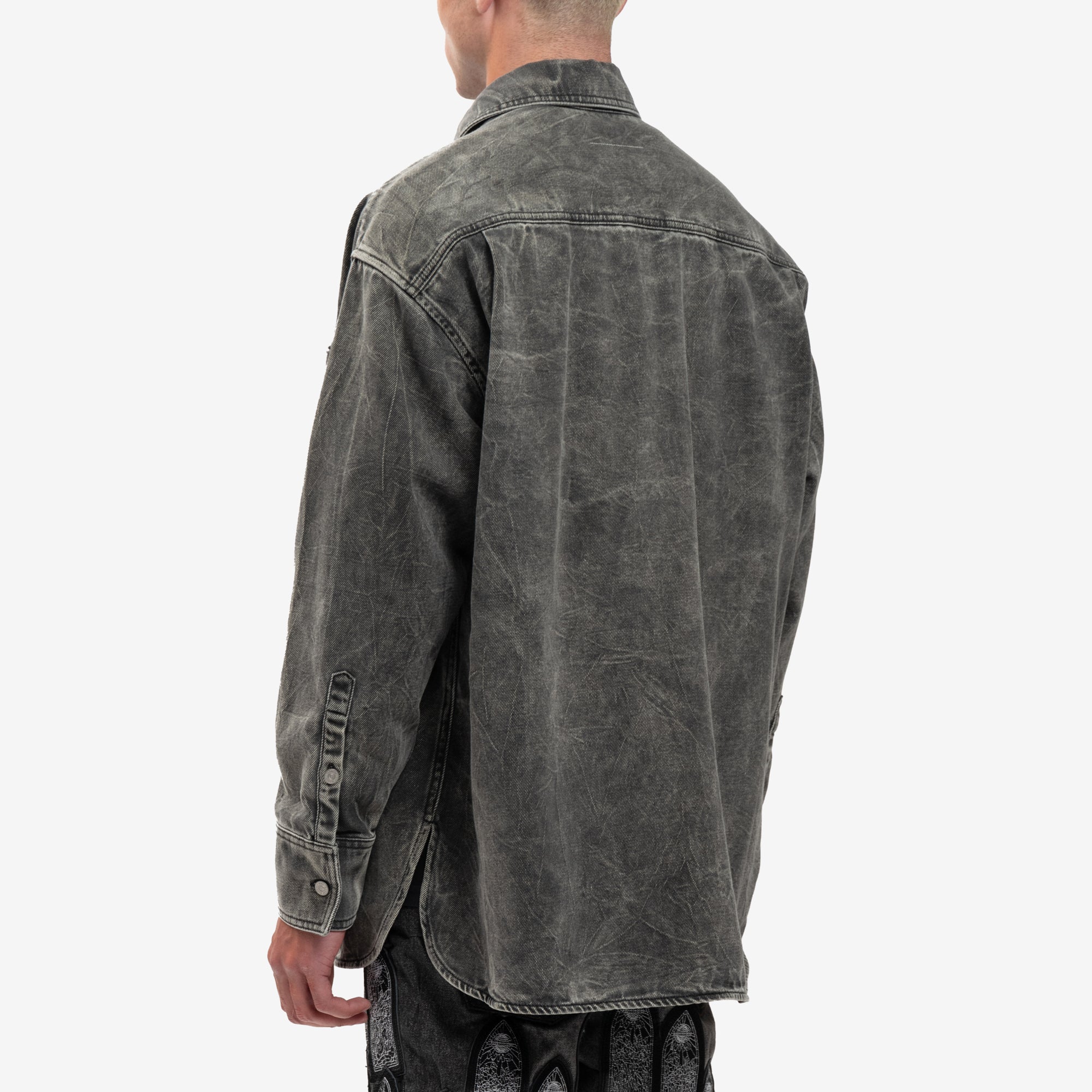 MM6 Crinkle Wash Denim Shirt Grey - 4