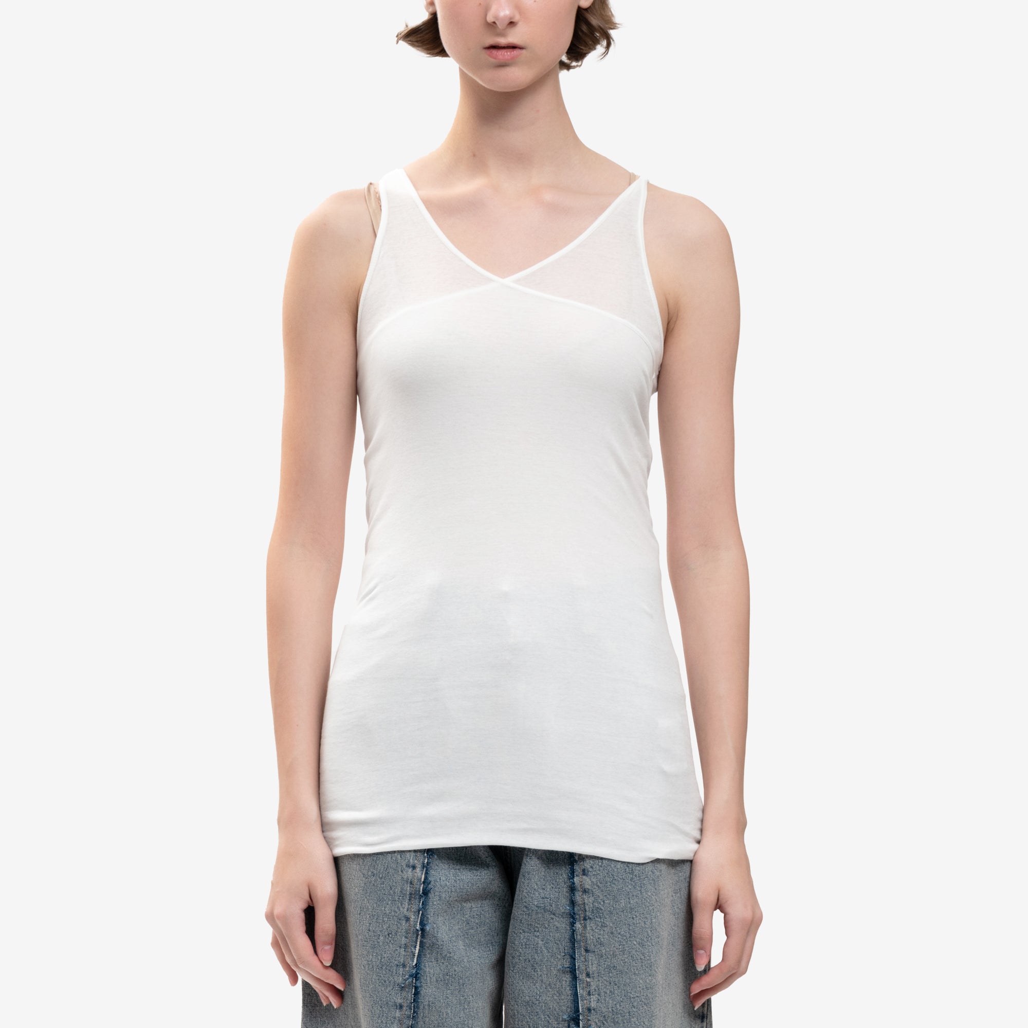 Rick Owens DRKSHDW Womens Double Ziggy Banana Tank Top Milk - 1