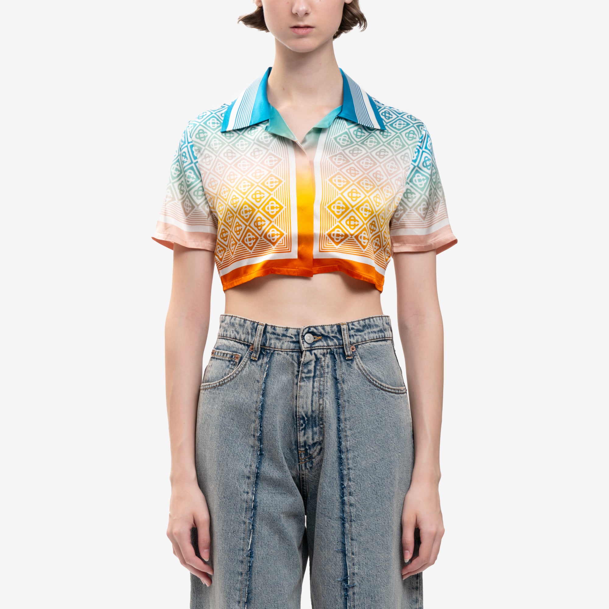 Casablanca Ladies Diamond Monogram SS Silk Shirt Multi - 1