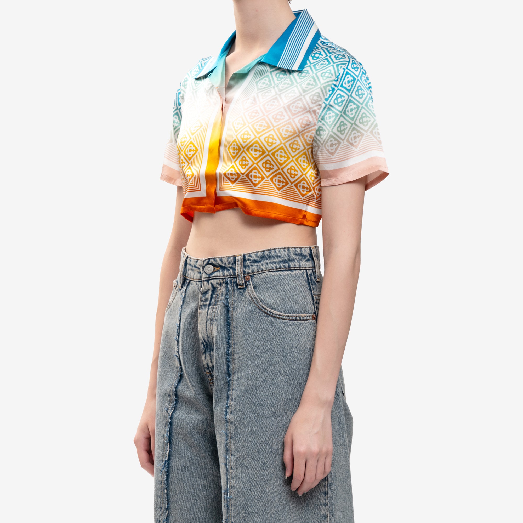 Casablanca Ladies Diamond Monogram SS Silk Shirt Multi - 3