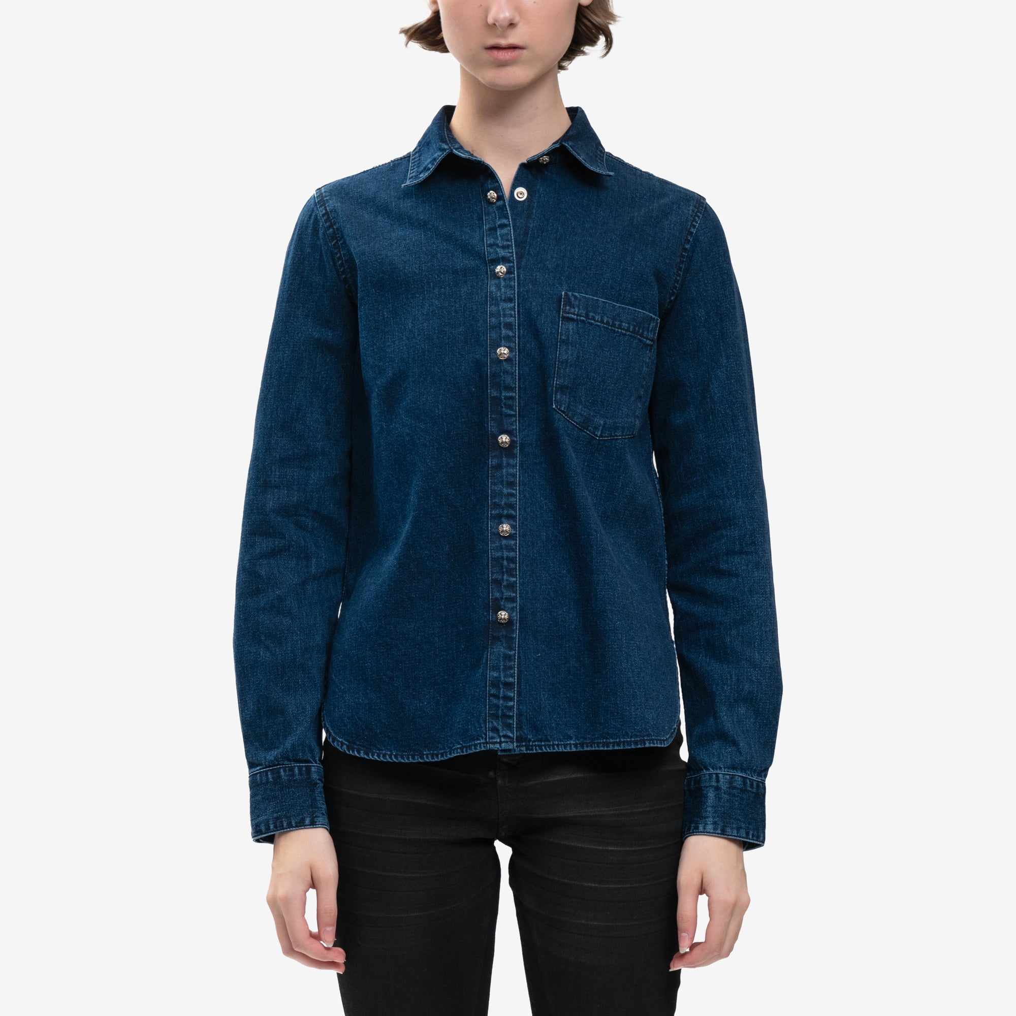 Chrome Hearts Womans CH Denim Shirt with Loose Ends Dark Blue - 1