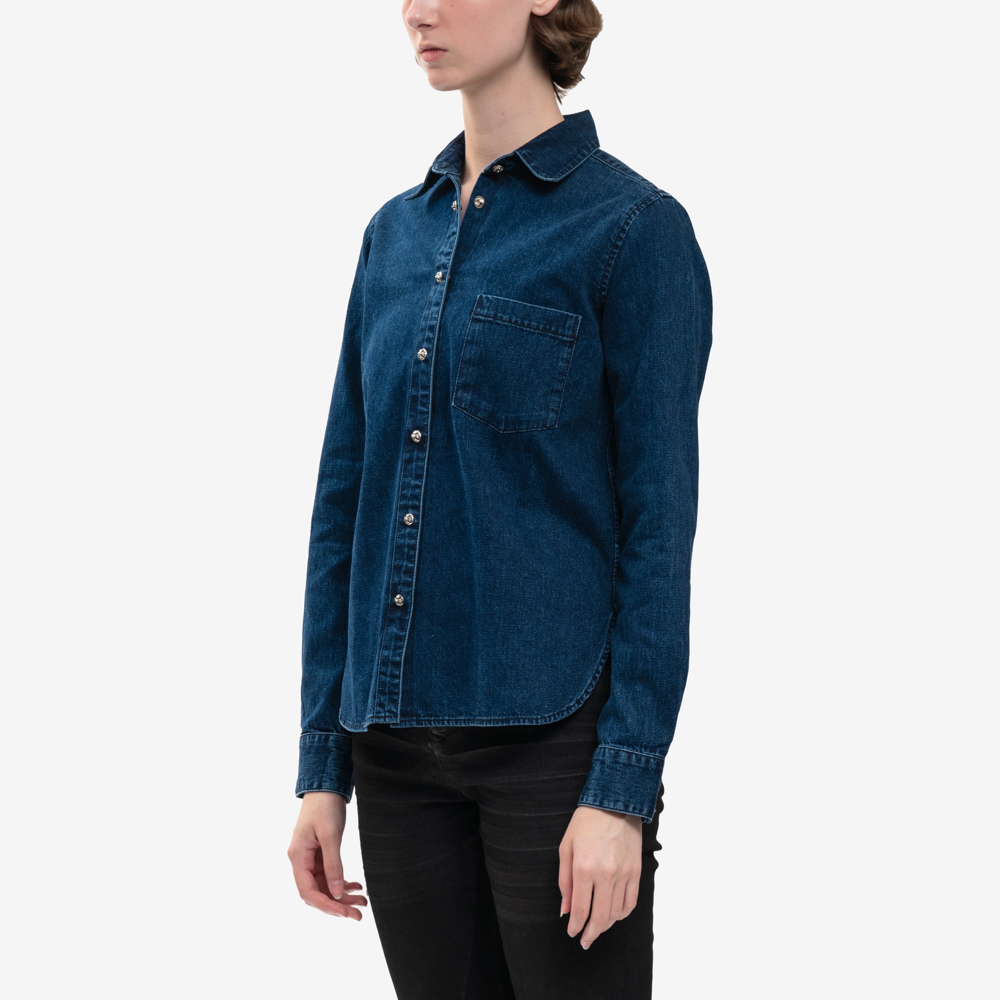 Chrome Hearts Womans CH Denim Shirt with Loose Ends Dark Blue - 3