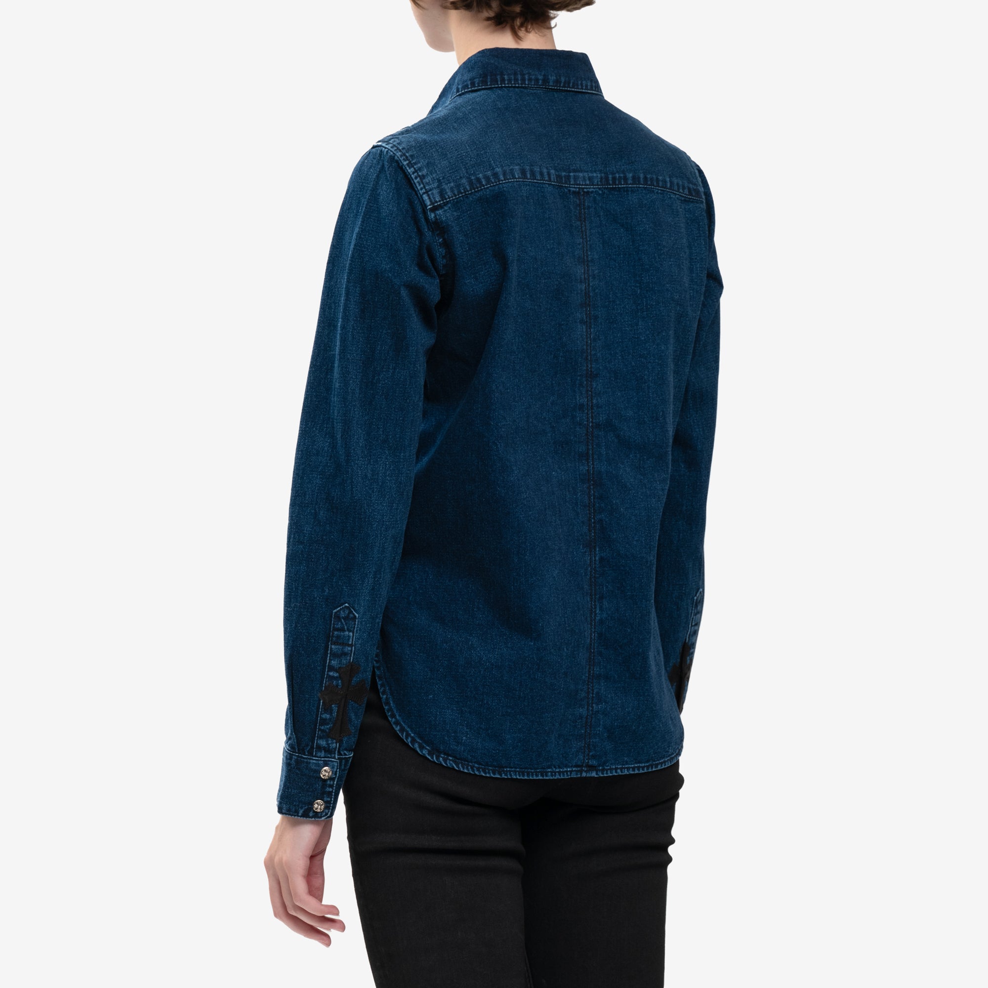 Chrome Hearts Womans CH Denim Shirt with Loose Ends Dark Blue - 4