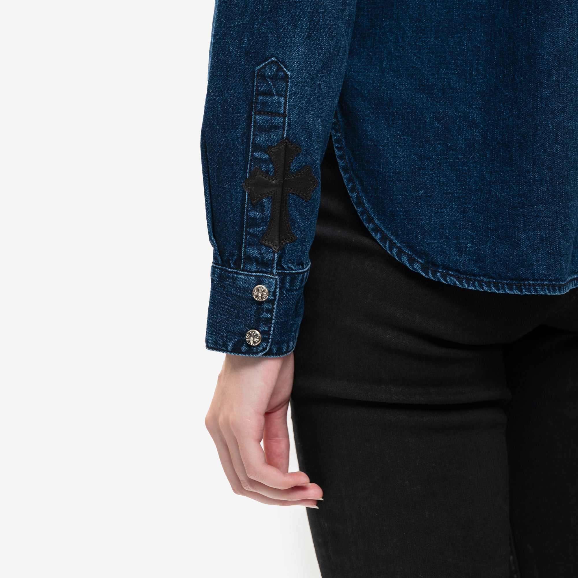 Chrome Hearts Womans CH Denim Shirt with Loose Ends Dark Blue - 5