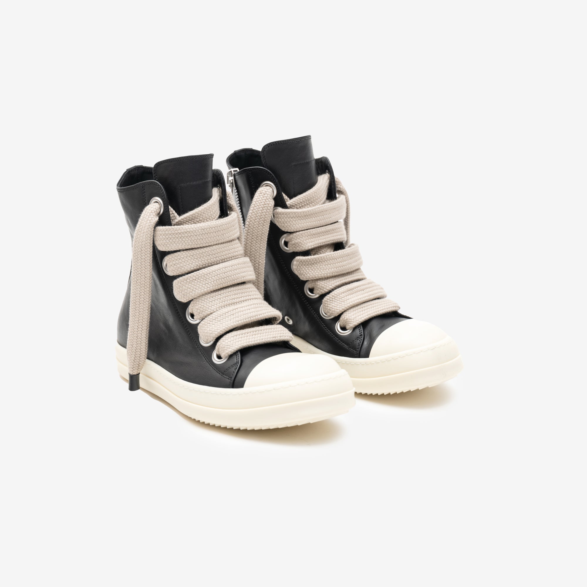 Rick Owens High - Top Jumbolace Leather Sneakers Black - 1