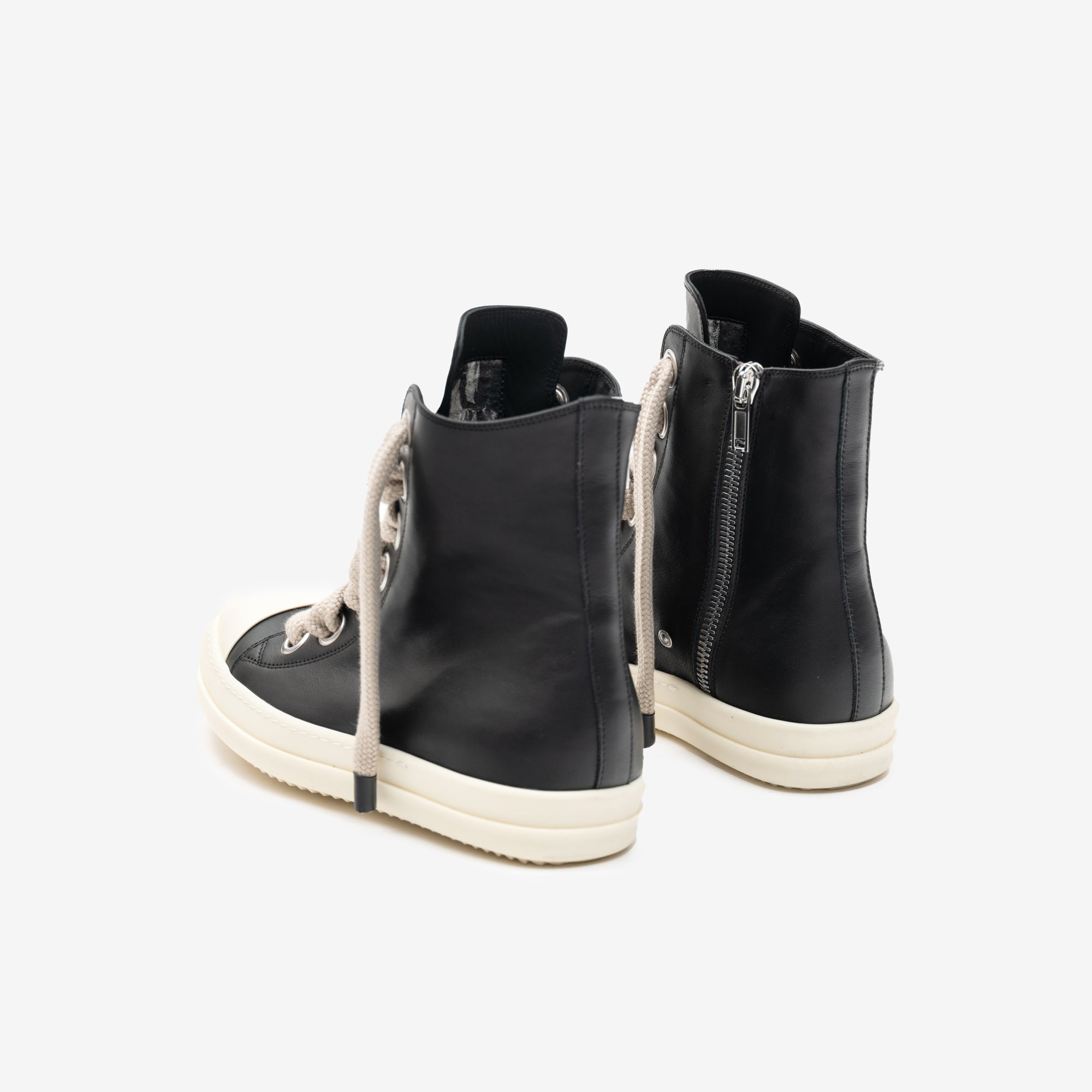 Rick Owens High - Top Jumbolace Leather Sneakers Black - 5