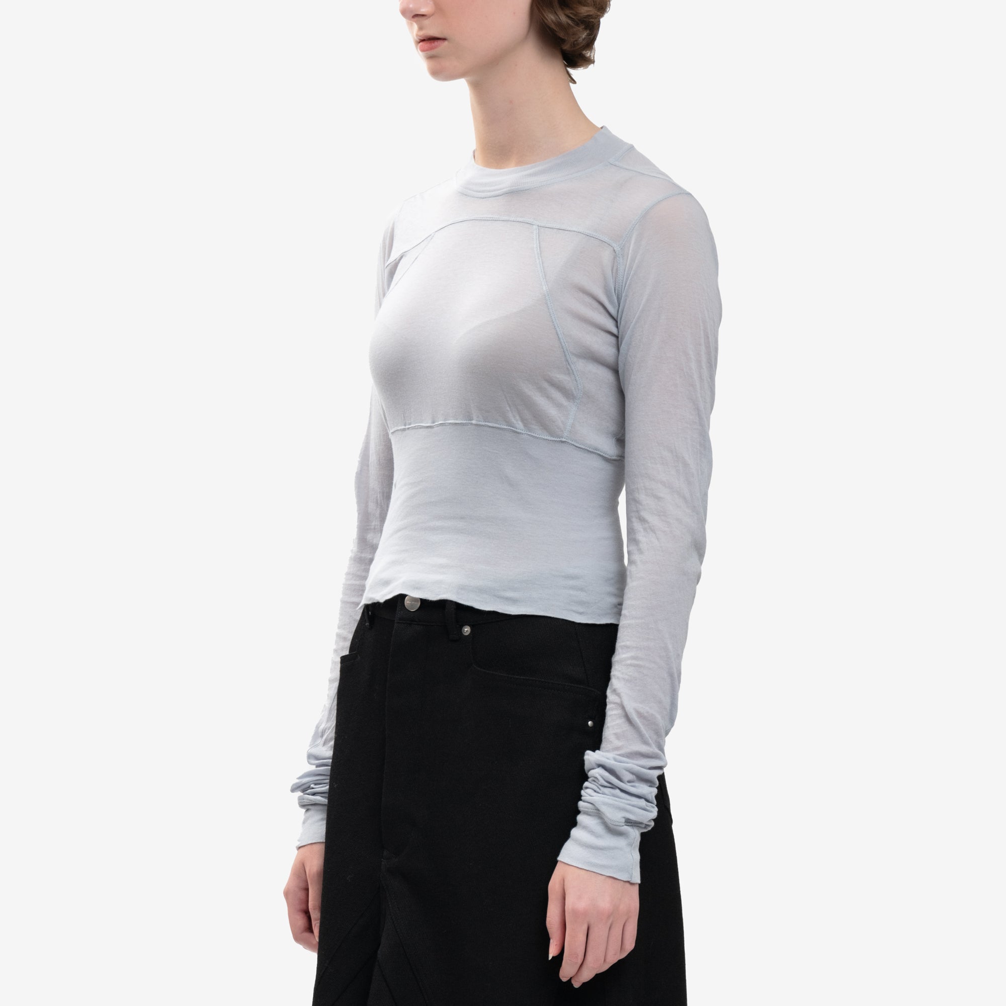 Rick Owens Womens Cropped Geo LS Tee Pale Blue - 3