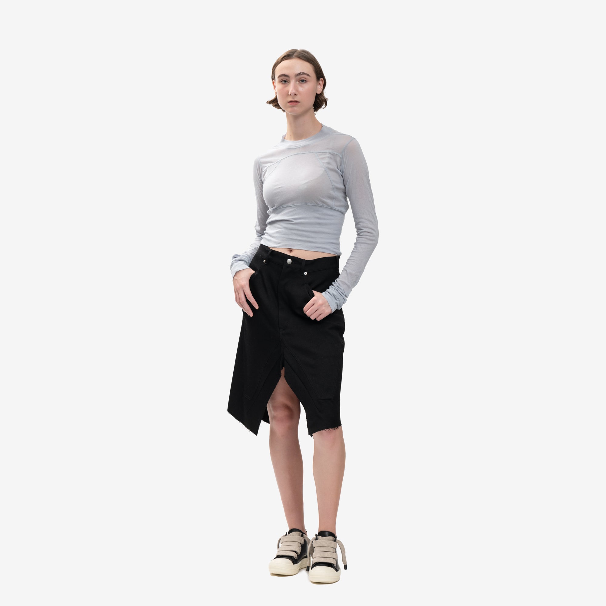 Rick Owens Womens Cropped Geo LS Tee Pale Blue - 2