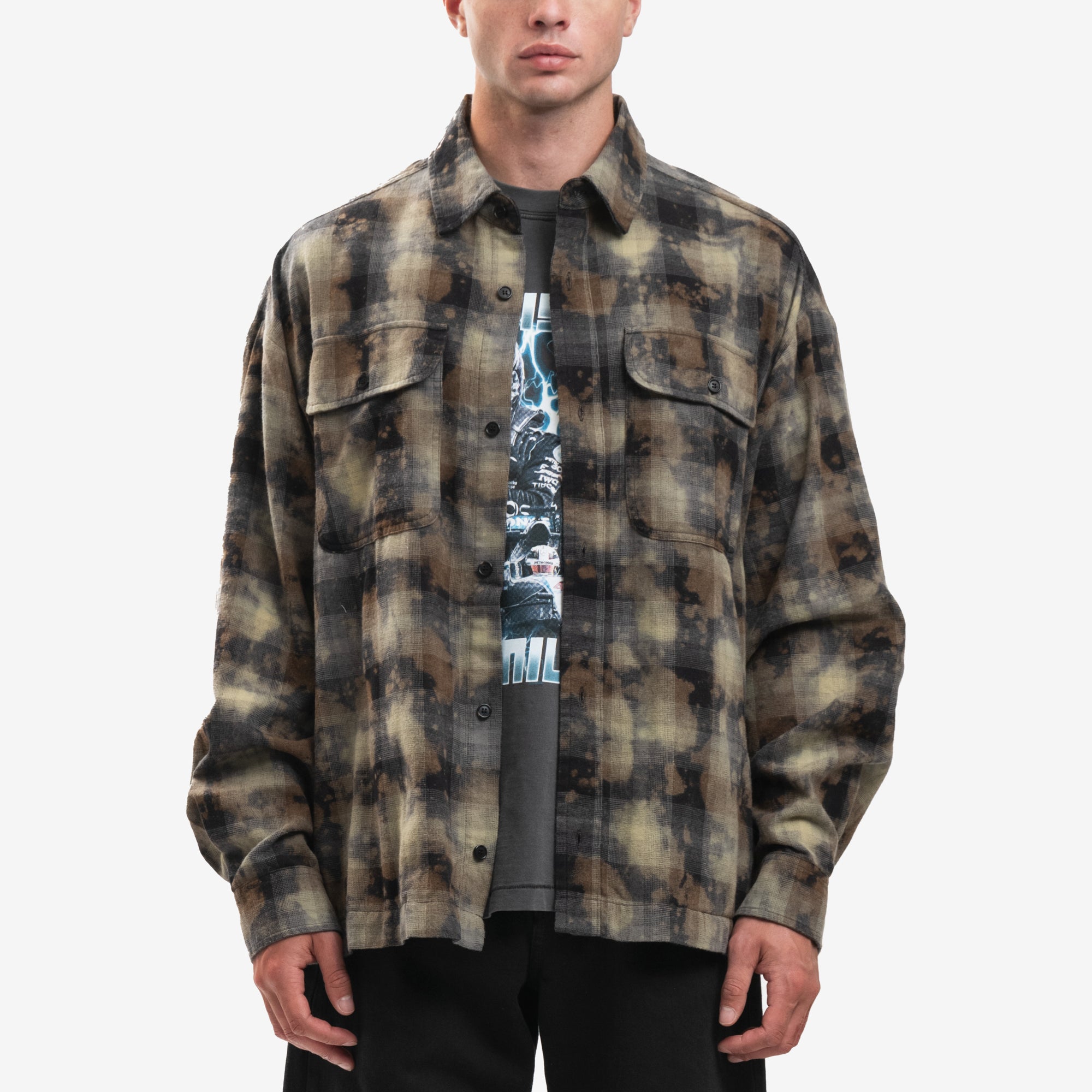 Palm Angels Curved Logo Check Shirt Grey - 1