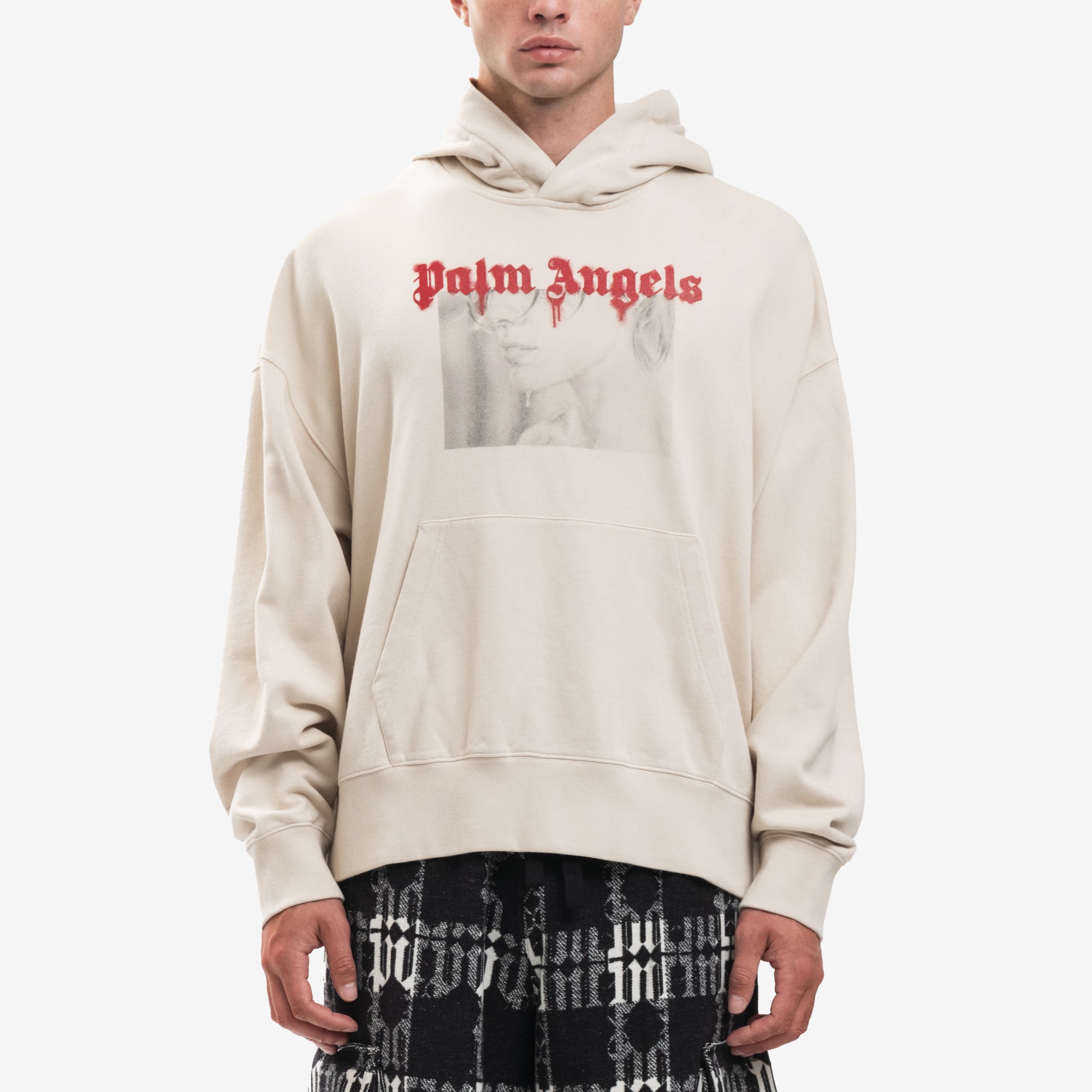 Palm Angels Portrait Pencil Hoody Light Beige - 1