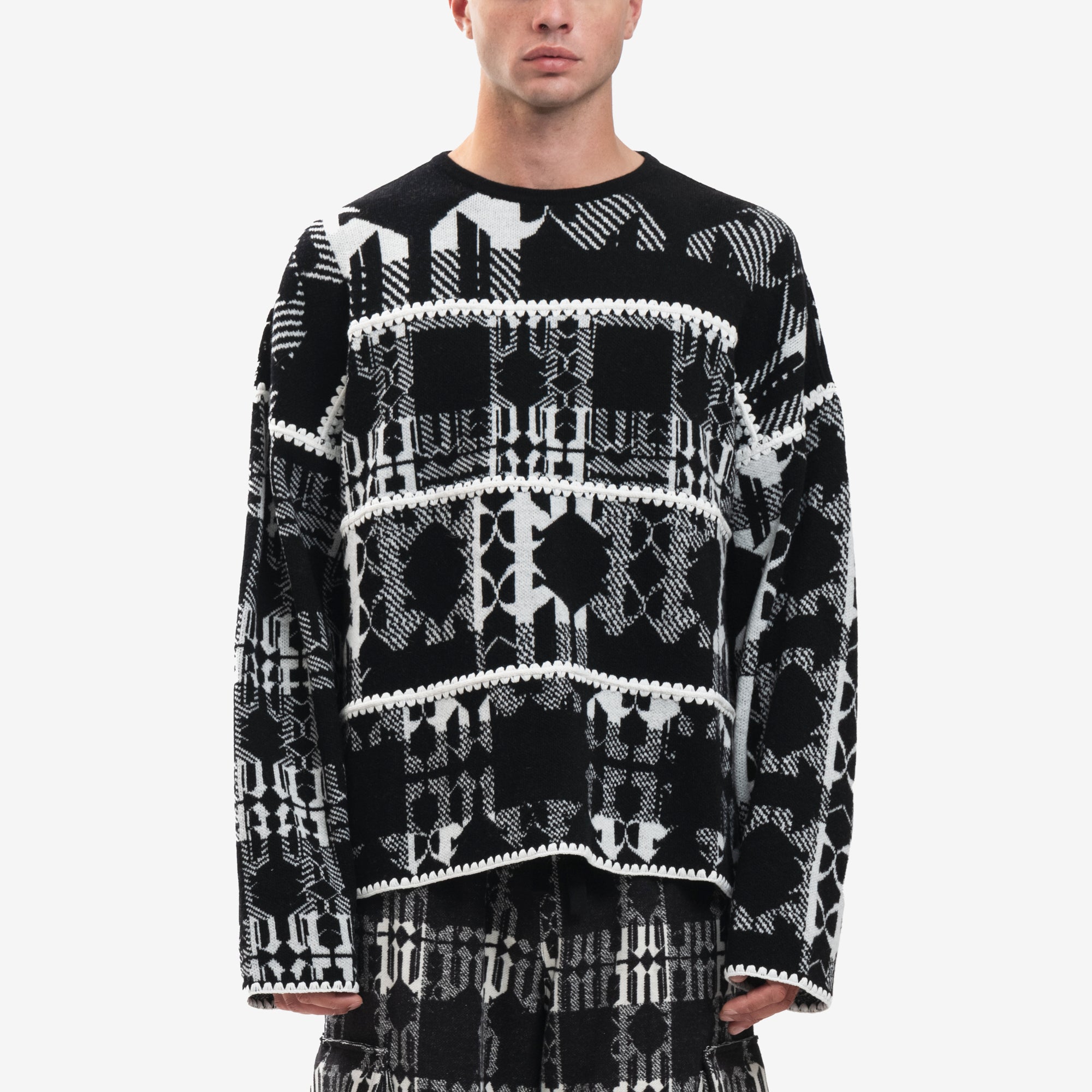 Palm Angels Check Monogram Sweater Black - 1