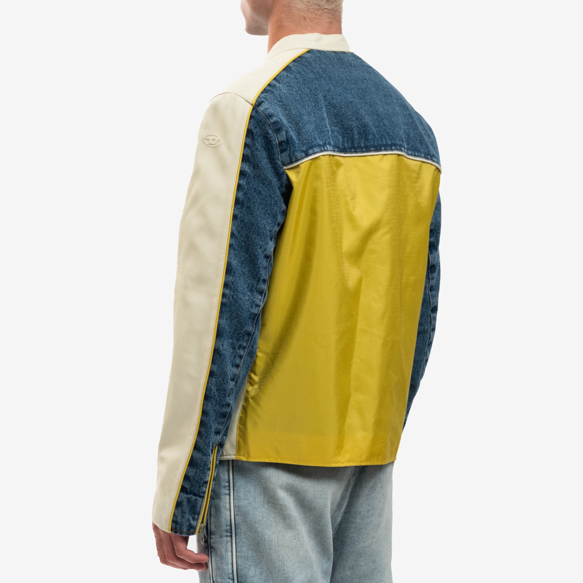 DIESEL Denim Contrast Leather Jacket Off White - 4